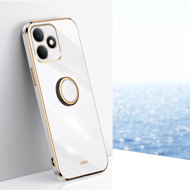 For Realme Note 80 4G XINLI Straight Edge 6D Electroplate TPU Phone Case with Ring Holder(White) - Shopkiz.com