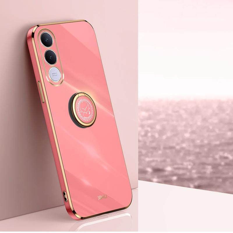 For vivo V70 FE 5G XINLI Straight Edge 6D Electroplate TPU Phone Case with Ring Holder(Hawthorn Red) - Shopkiz.com