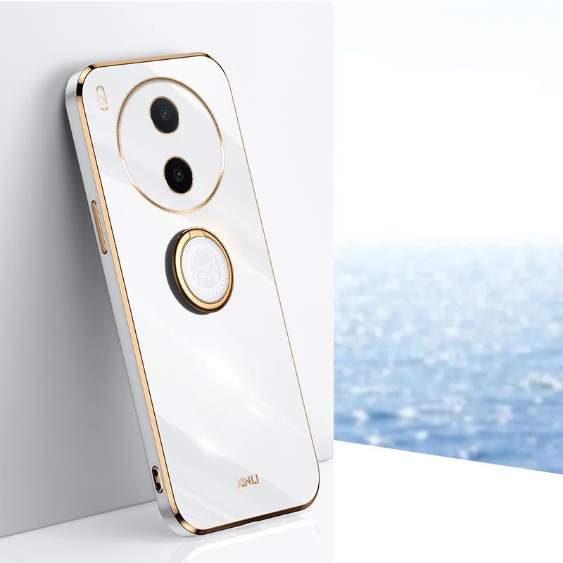 For vivo Y600 Pro 5G XINLI Straight Edge 6D Electroplate TPU Phone Case with Ring Holder(White) - Shopkiz.com