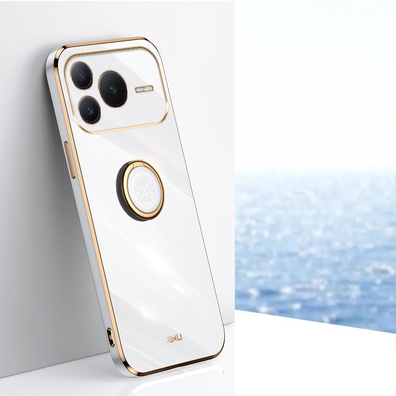 For Honor Power2 XINLI Straight Edge 6D Electroplate TPU Phone Case with Ring Holder(White) - Shopkiz.com