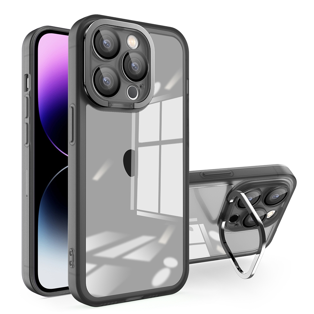 For iPhone 12 Pro Max Invisible Lens Bracket Matte Transparent Phone Case(Black) - Shopkiz.com