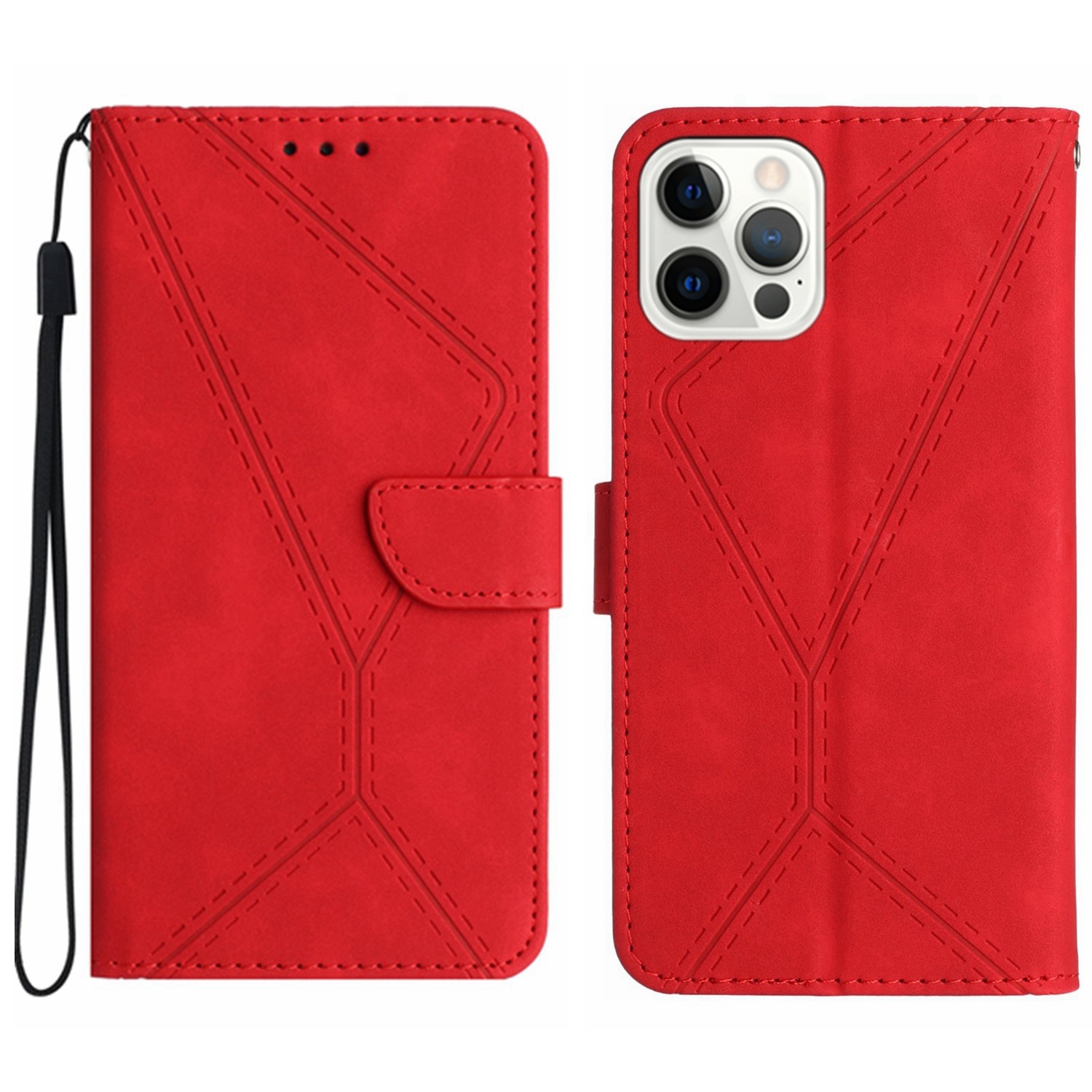 For iPhone 14 Pro Stitching Embossed Leather Phone Case(Red) - Shopkiz.com