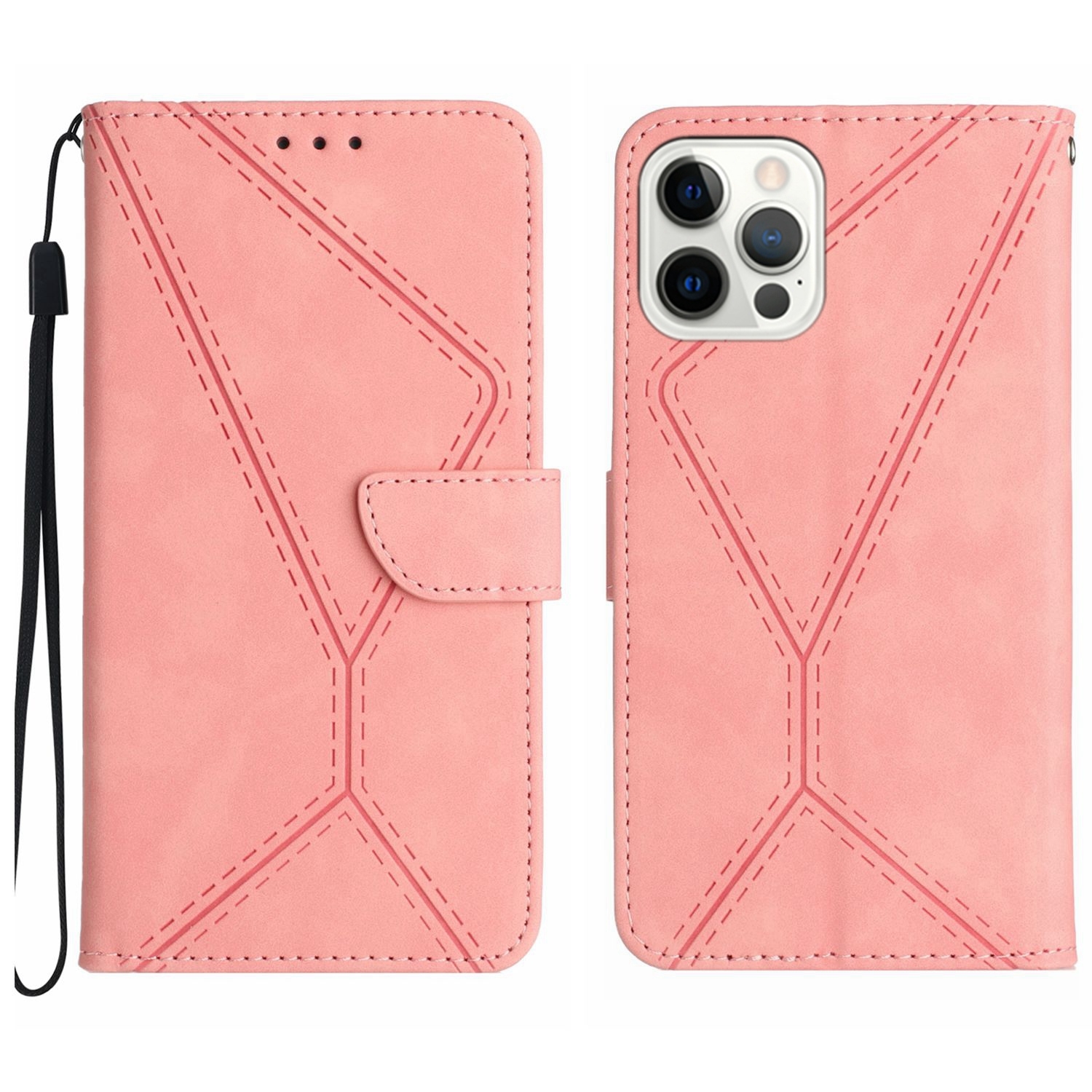 For iPhone 13 Pro Max Stitching Embossed Leather Phone Case(Pink) - Shopkiz.com