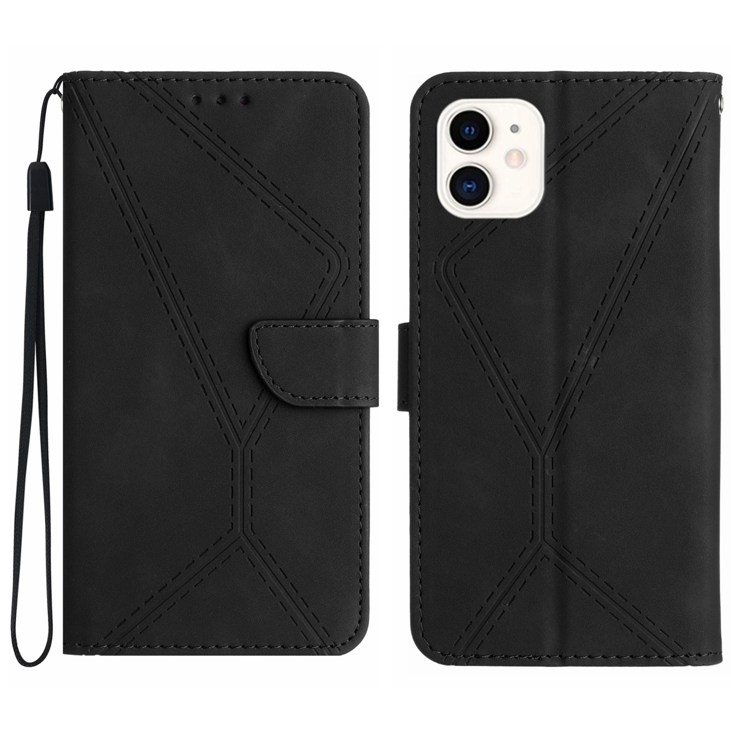 For iPhone 11 Stitching Embossed Leather Phone Case(Black) - Shopkiz.com