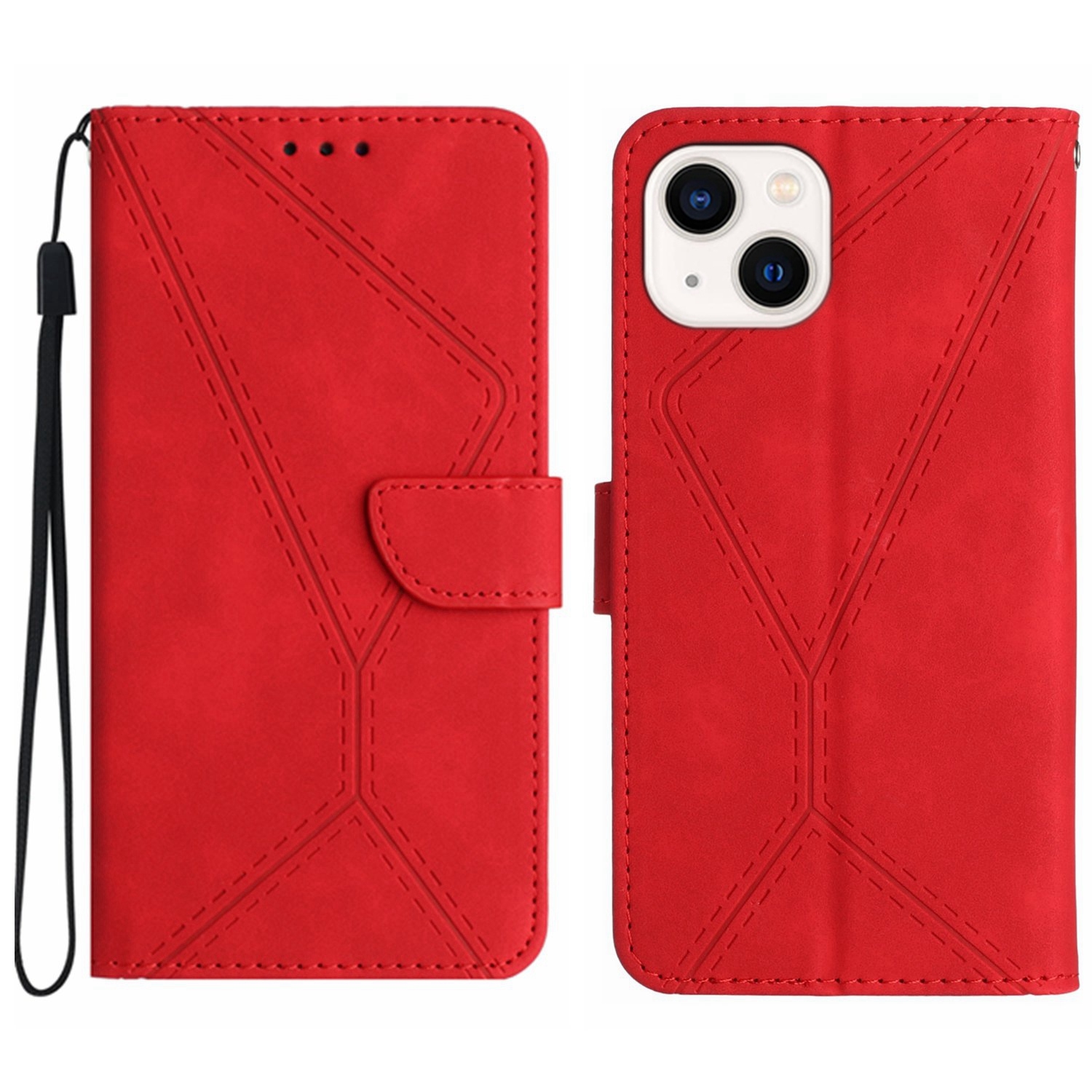 For iPhone 14 Plus Stitching Embossed Leather Phone Case(Red) - Shopkiz.com