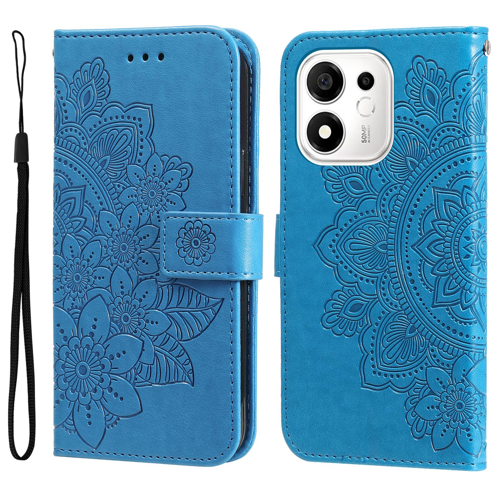 For Honor 600 Smart 5G Seven-petal Flowers Embossing Leather Phone Case(Blue) - Shopkiz.com
