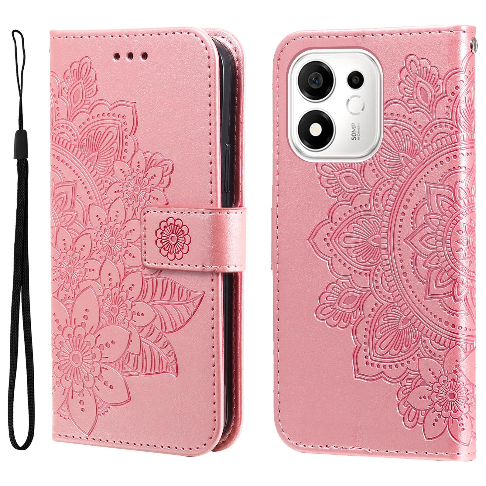 For Honor 600 Smart 5G Seven-petal Flowers Embossing Leather Phone Case(Rose Gold) - Shopkiz.com