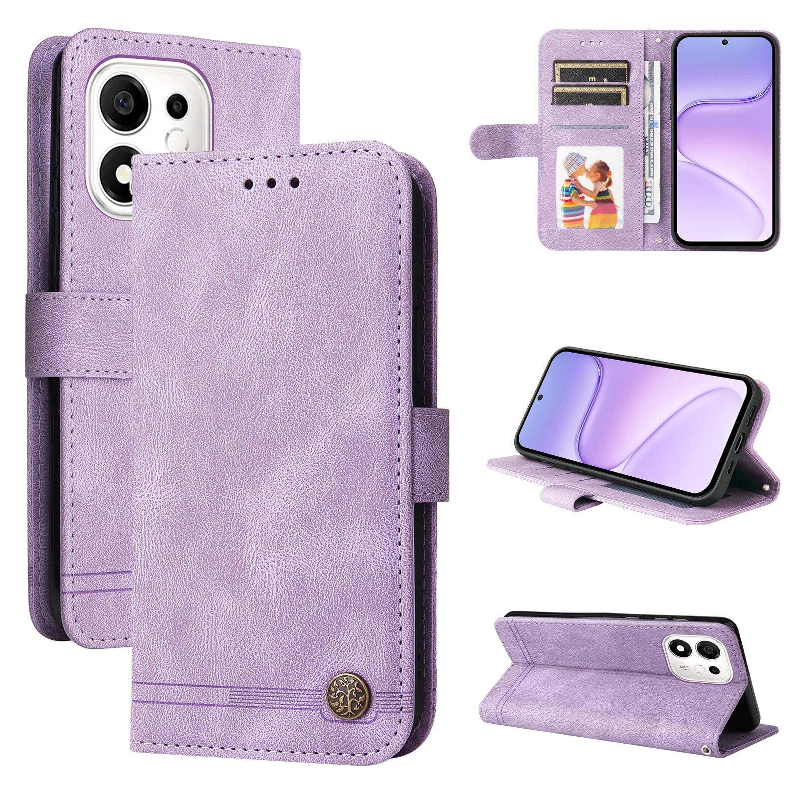 For Honor 600 Smart 5G Skin Feel Life Tree Metal Button Leather Phone Case(Purple) - Shopkiz.com