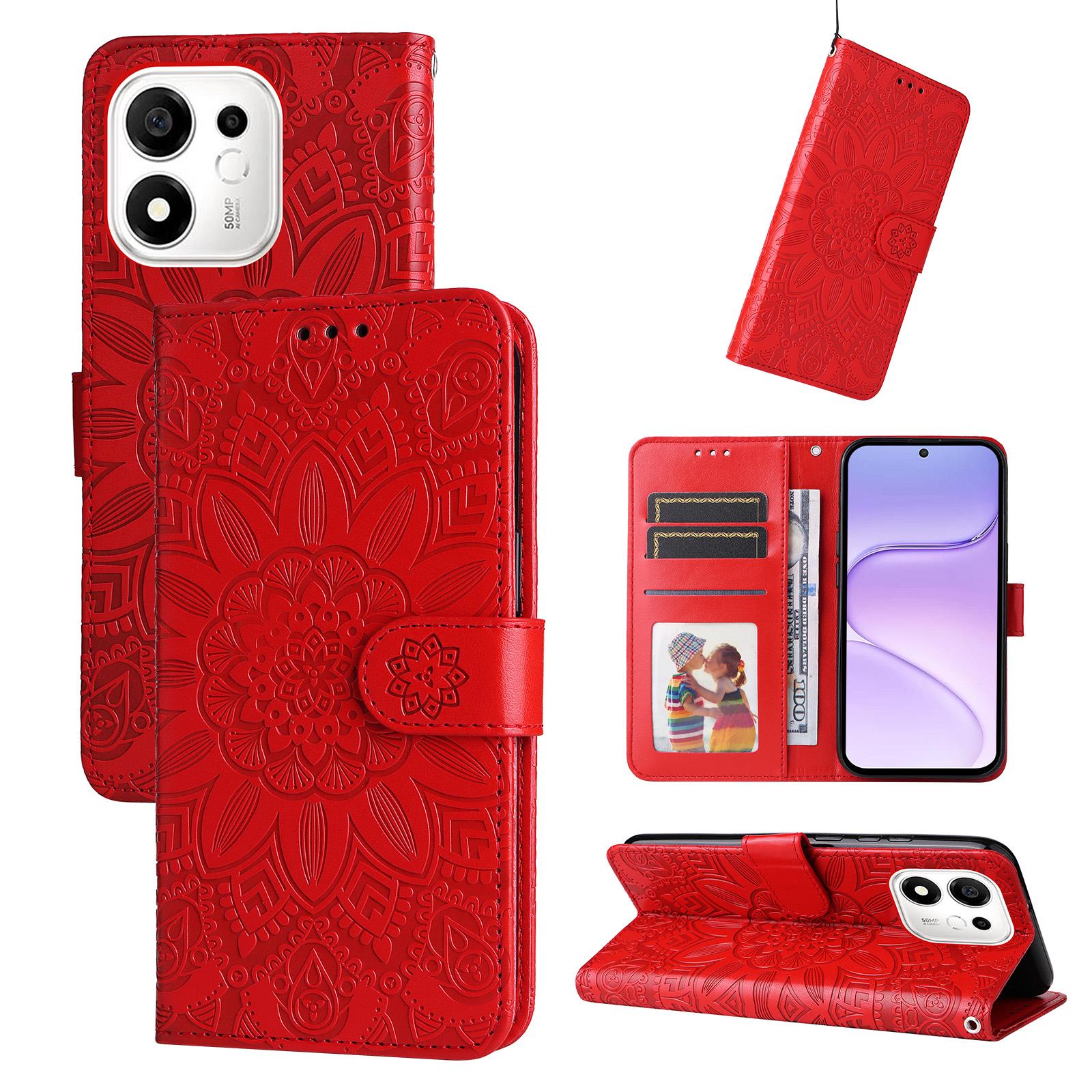 For Honor 600 Smart 5G Embossed Sunflower Leather Phone Case(Red) - Shopkiz.com