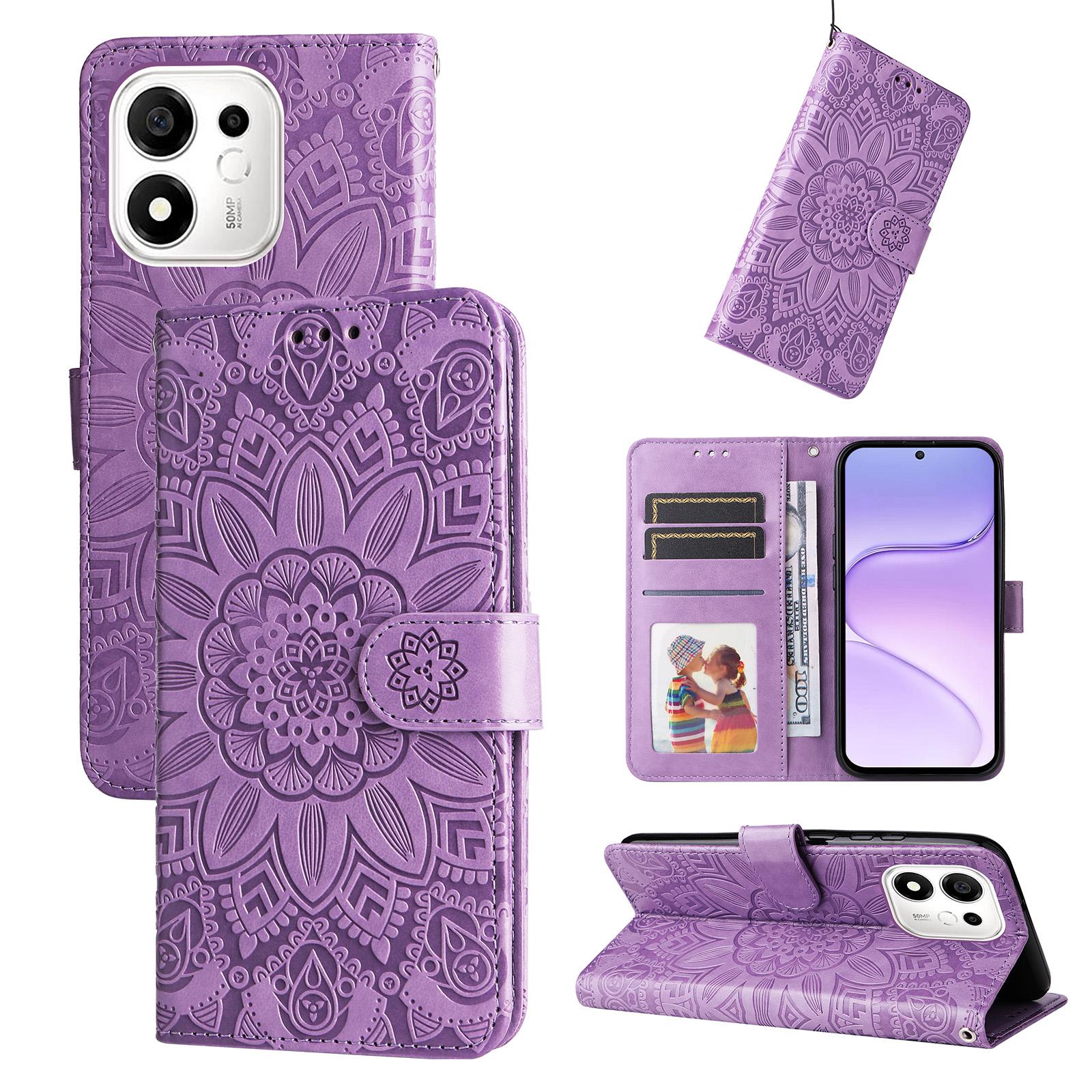 For Honor 600 Smart 5G Embossed Sunflower Leather Phone Case(Purple) - Shopkiz.com