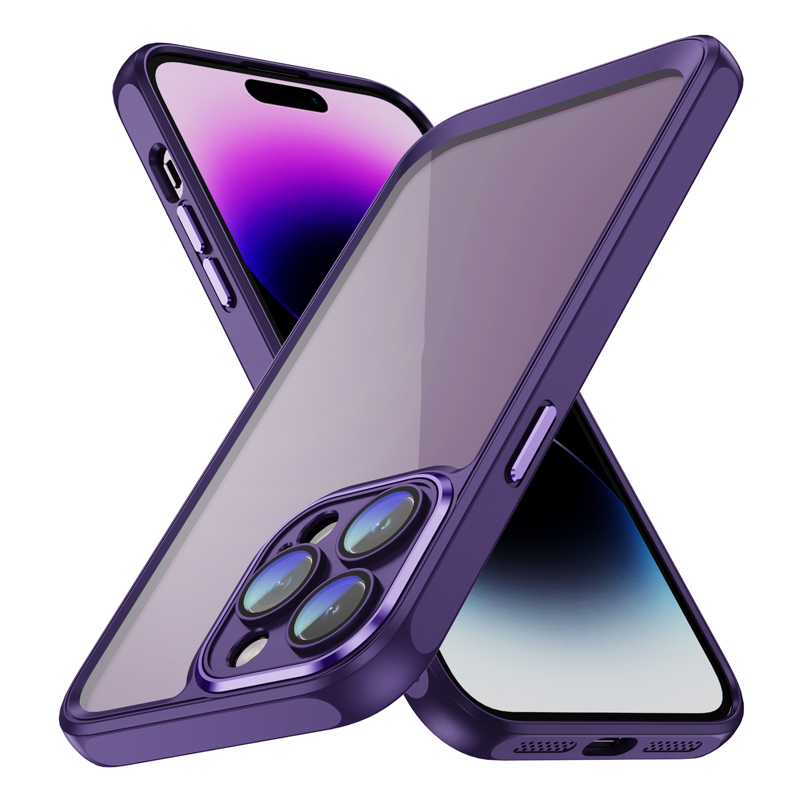 For iPhone 15 Pro PC + TPU Phone Case with Lens Film(Dark Purple) - Shopkiz.com