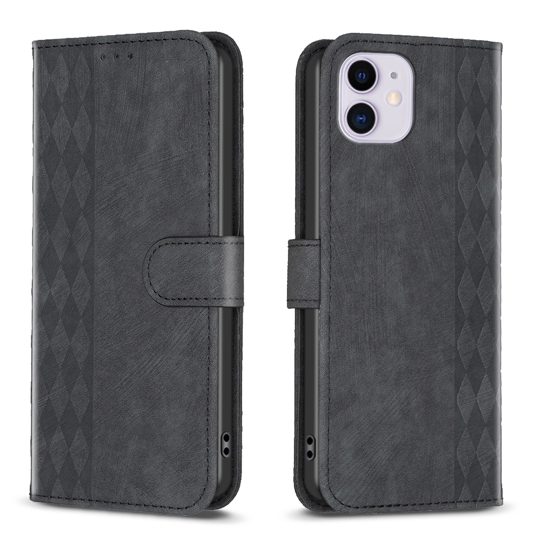 For iPhone 11 Plaid Embossed Leather Phone Case(Black) - Shopkiz.com