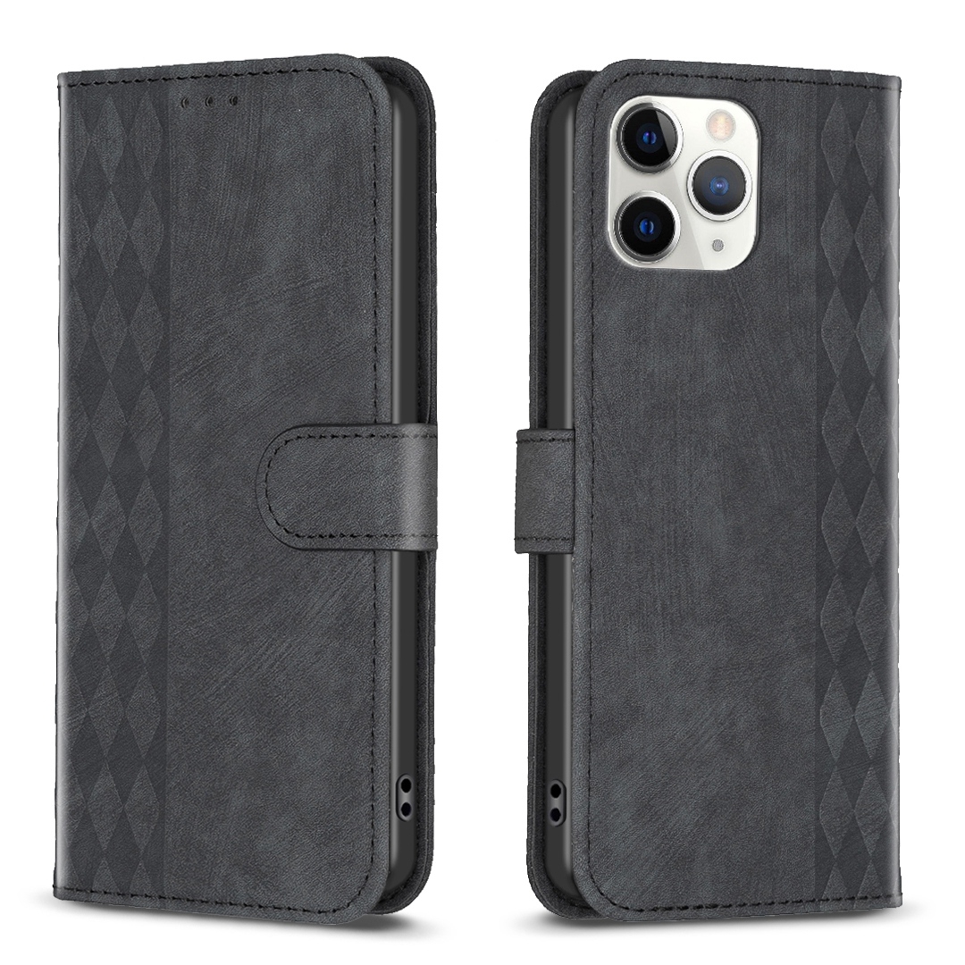 For iPhone 11 Pro Plaid Embossed Leather Phone Case(Black) - Shopkiz.com