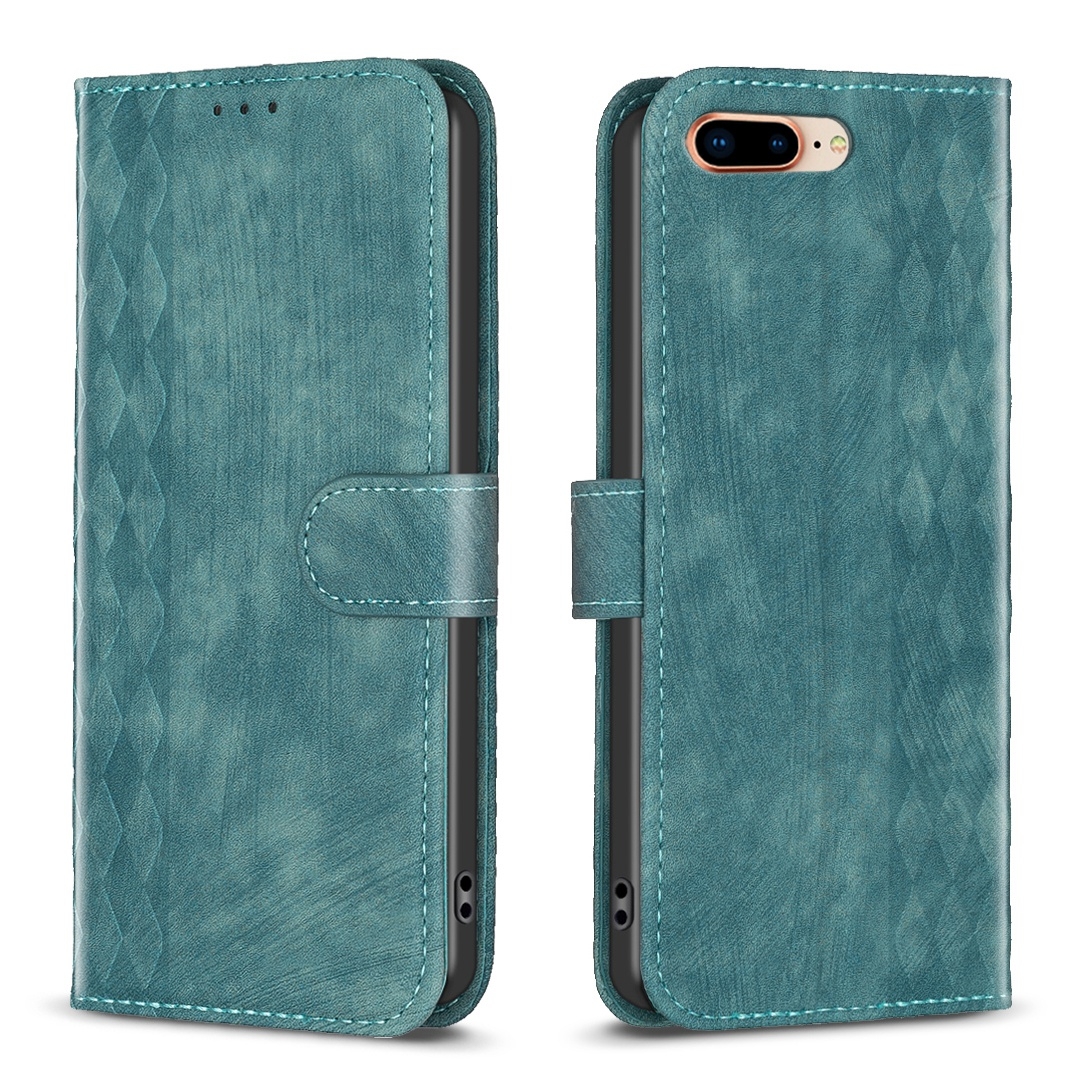 For iPhone 7 Plus / 8 Plus Plaid Embossed Leather Phone Case(Green) - Shopkiz.com