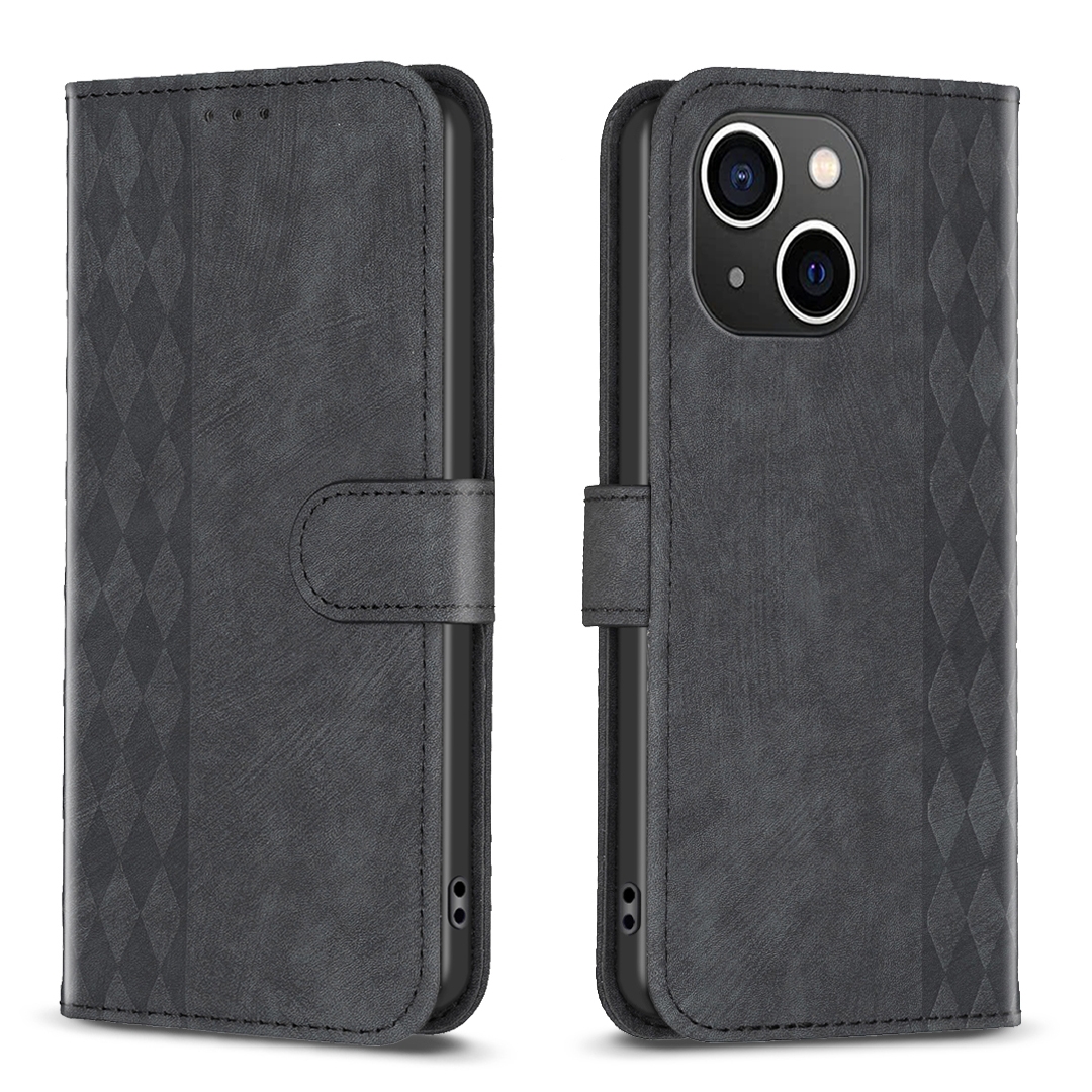 For iPhone 15 Plaid Embossed Leather Phone Case(Black) - Shopkiz.com