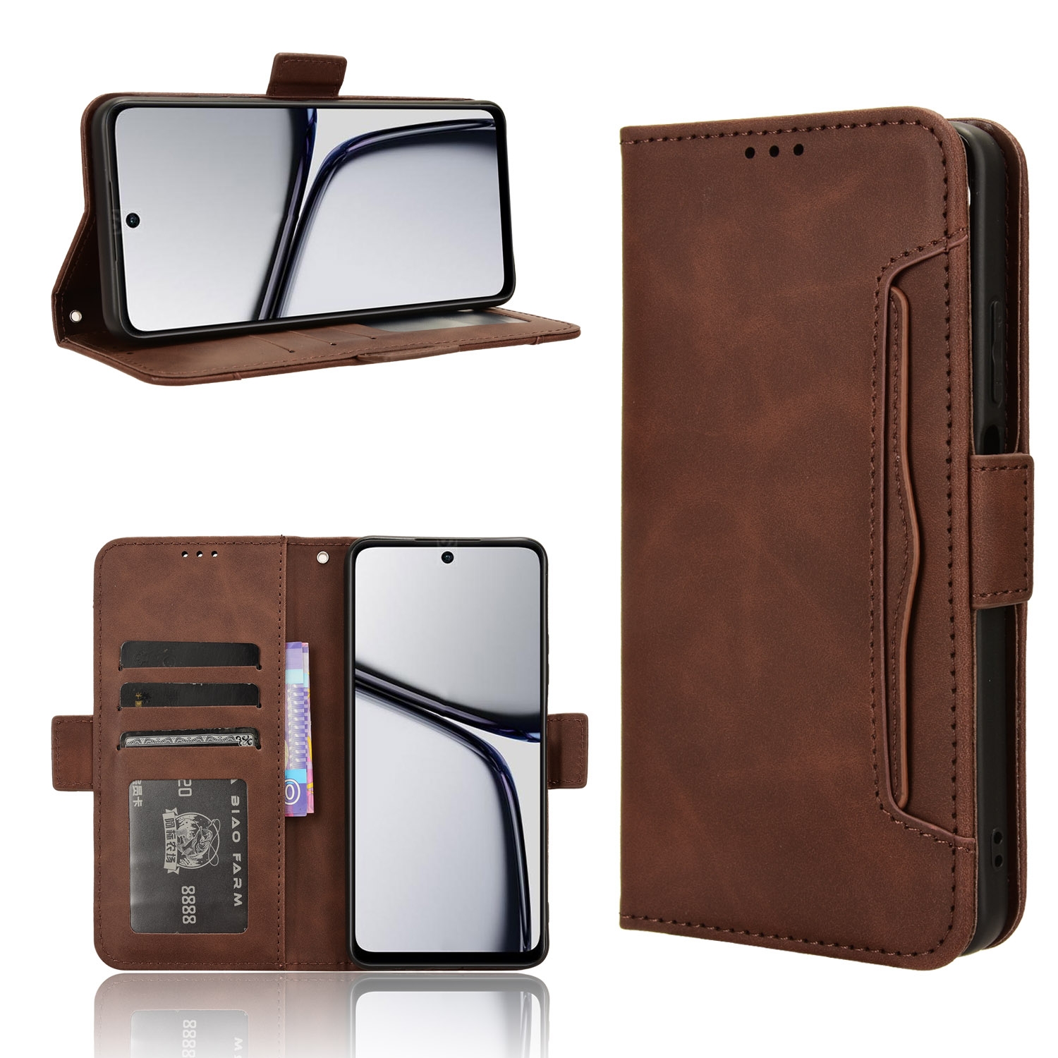 For Realme C65 4G Skin Feel Calf Texture Card Slots Leather Phone Case(Brown)