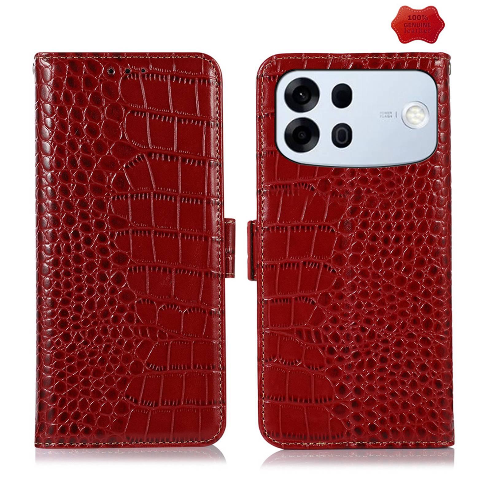 For OPPO A7 Pro Max 5G Crocodile Top Layer Cowhide Leather Phone Case(Red) - Shopkiz.com