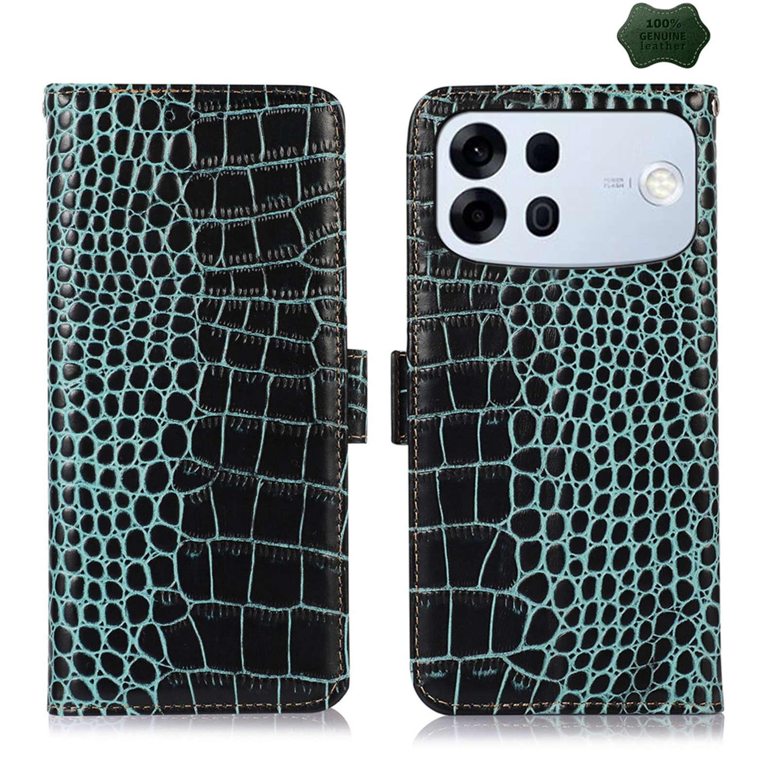 For OPPO A7 Pro Max 5G Crocodile Top Layer Cowhide Leather Phone Case(Green) - Shopkiz.com