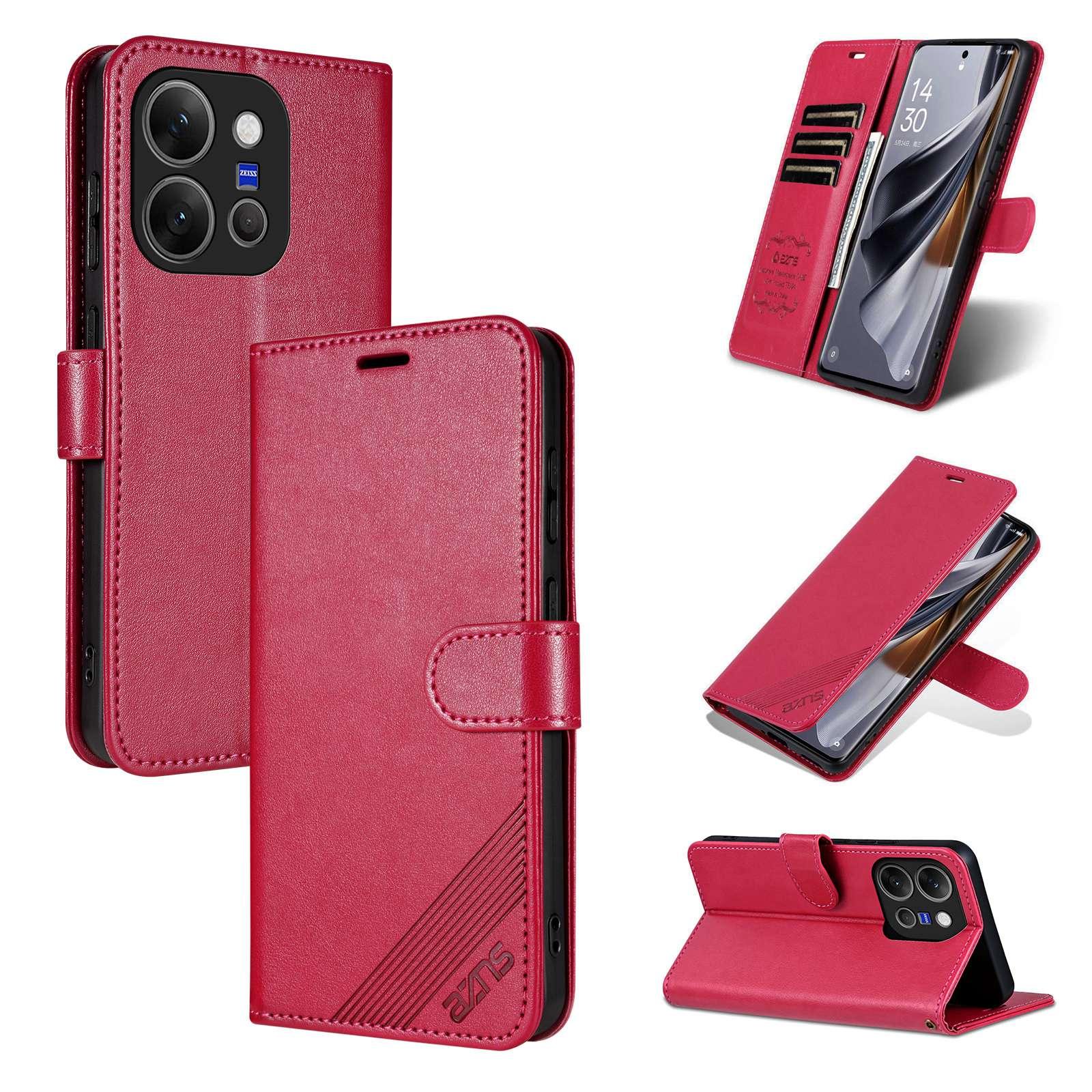 For vivo X300 E 5G AZNS Sheepskin Texture Flip Leather Phone Case(Red) - Shopkiz.com