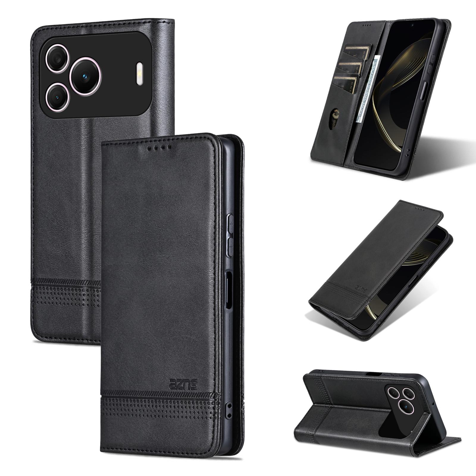 For Huawei Nova 16 SE 5G AZNS Magnetic Calf Texture Flip Leather Phone Case(Black) - Shopkiz.com