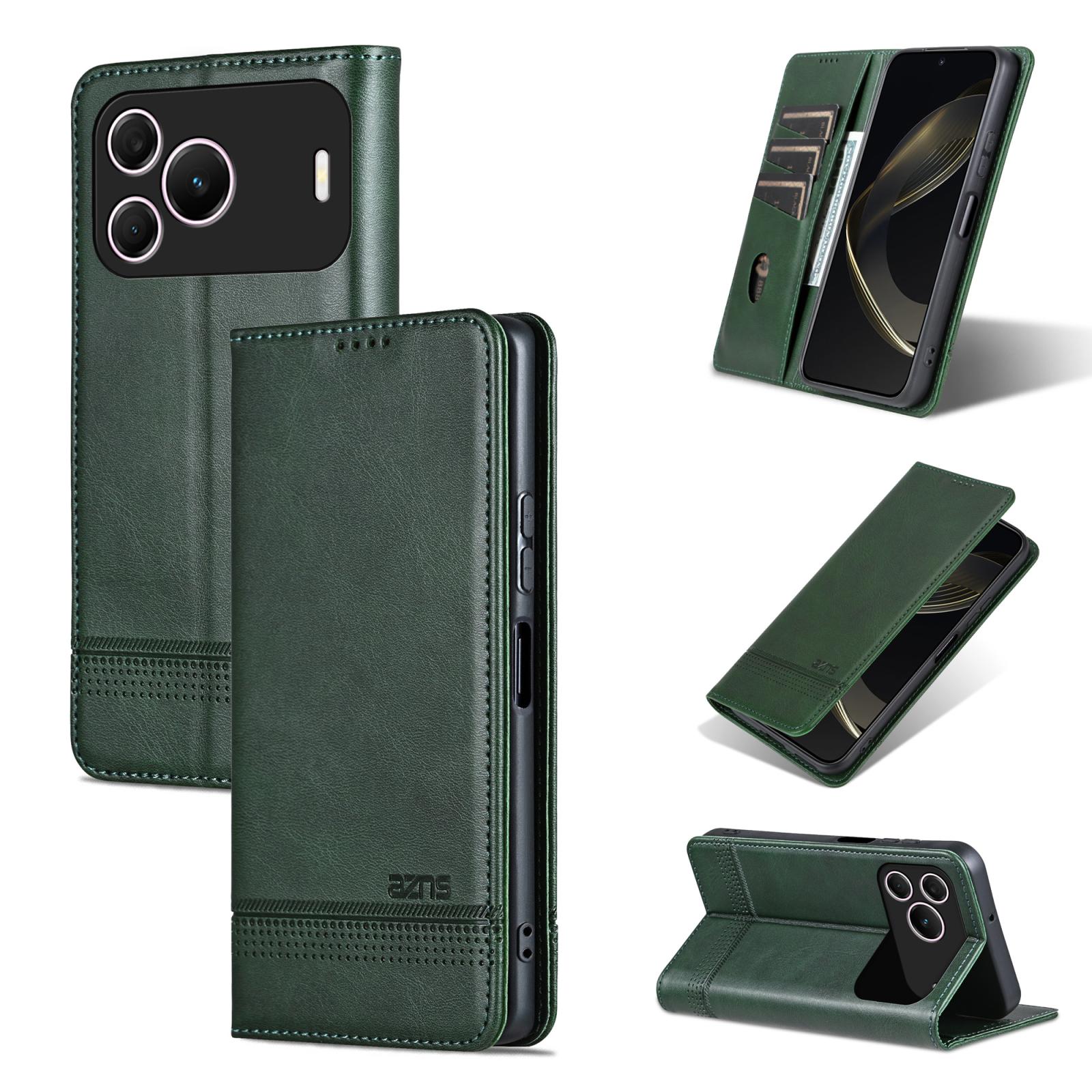 For Huawei Nova 16 SE 5G AZNS Magnetic Calf Texture Flip Leather Phone Case(Dark Green) - Shopkiz.com