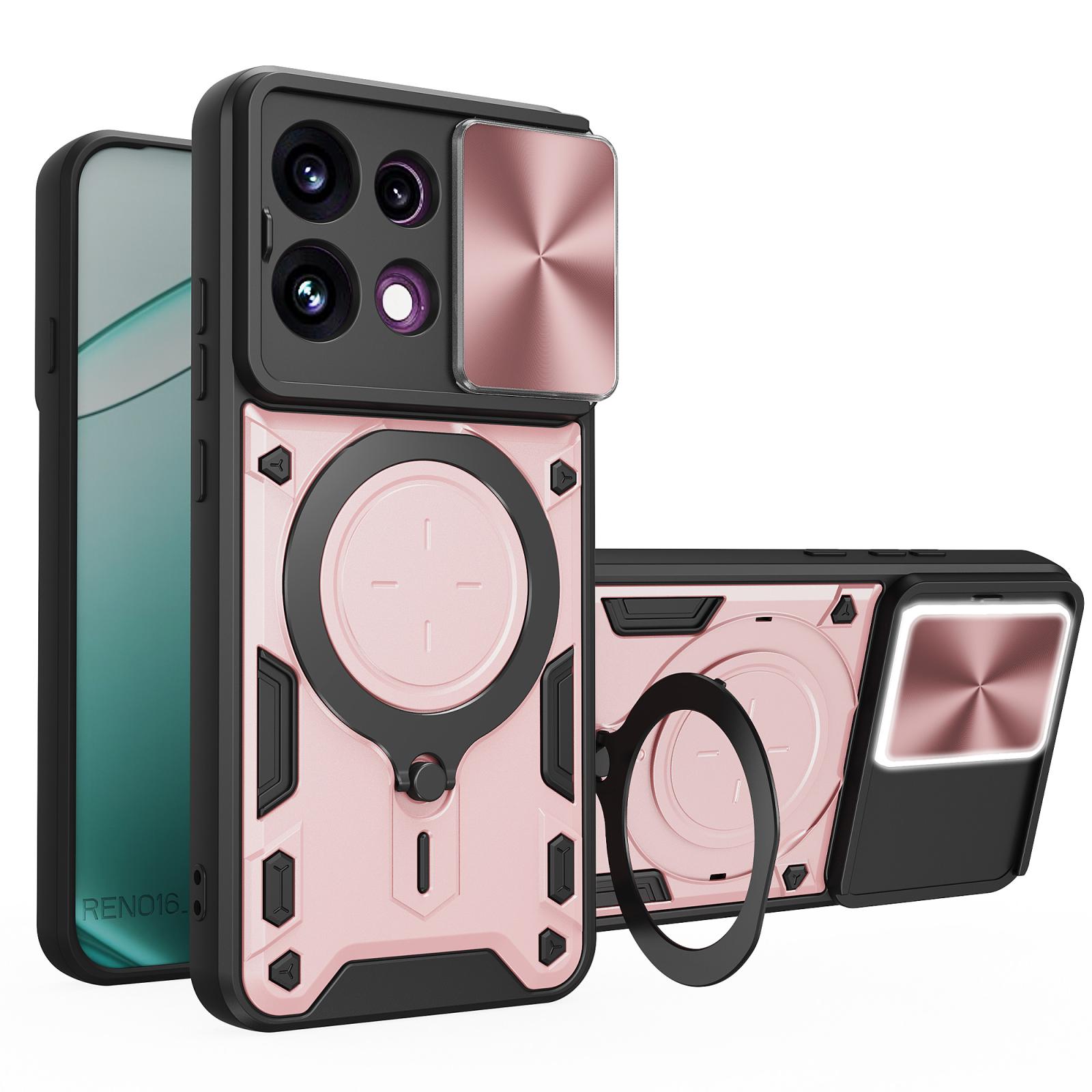 For OPPO Reno16 F 5G CD Texture Sliding Camshield Magnetic Holder Phone Case(Pink) - Shopkiz.com