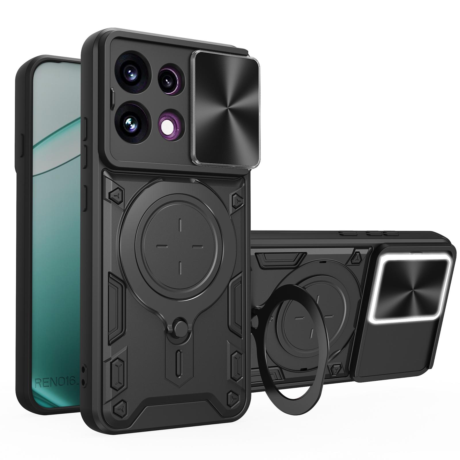 For OPPO Reno16 F 5G CD Texture Sliding Camshield Magnetic Holder Phone Case(Black) - Shopkiz.com