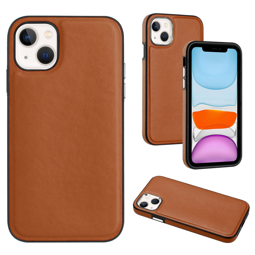 For iPhone 15 Plus Leather Texture Full Coverage Phone Case(Brown) - Shopkiz.com