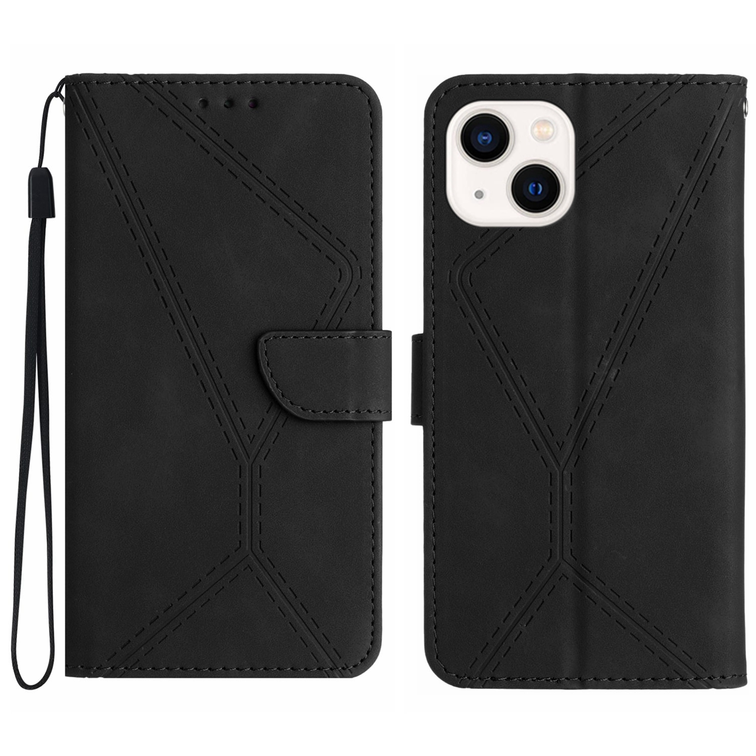 For iPhone 15 Stitching Embossed Leather Phone Case(Black) - Shopkiz.com
