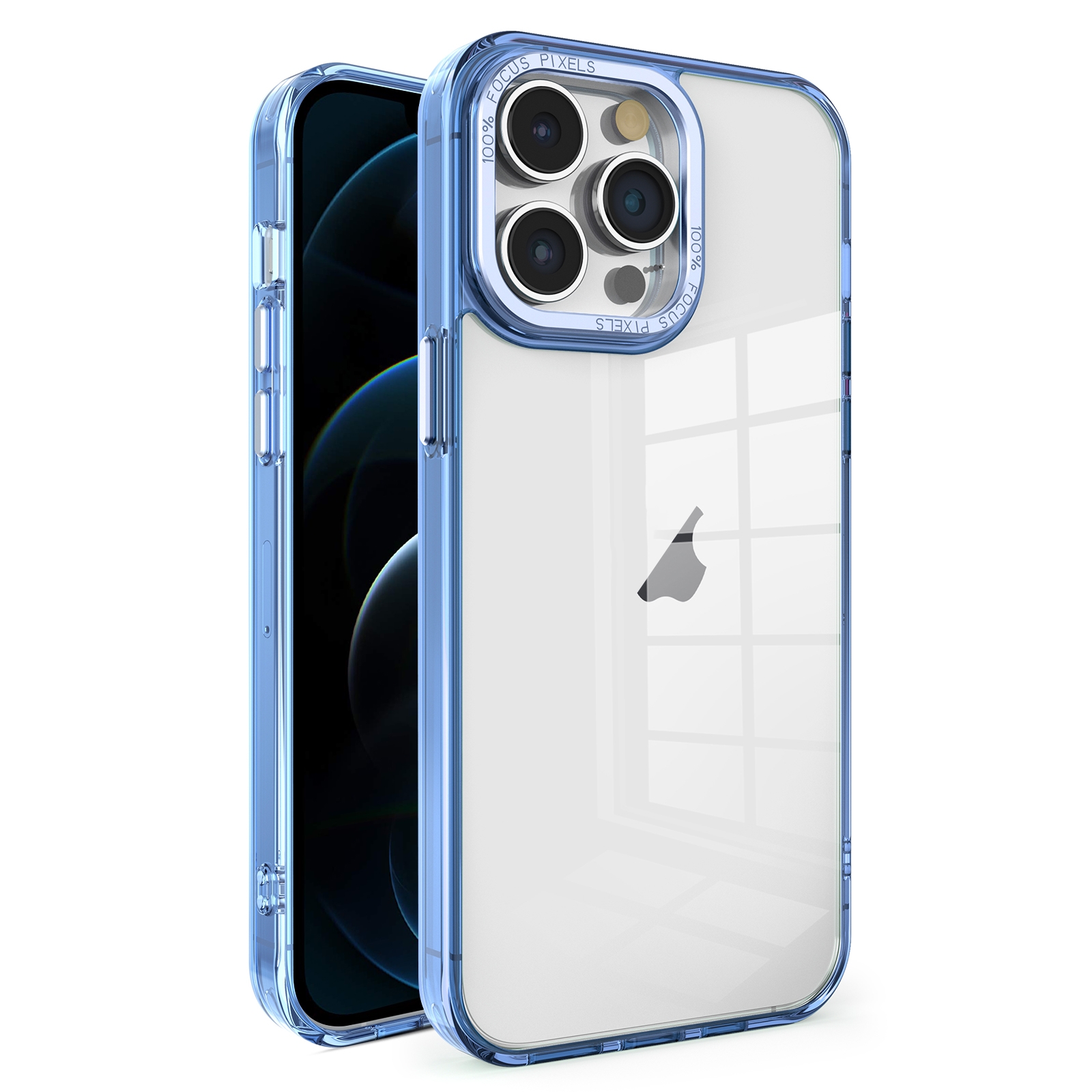 For iPhone 12 Pro Crystal TPU + PC Electroplated Lens Frame Phone Case(Blue) - Shopkiz.com