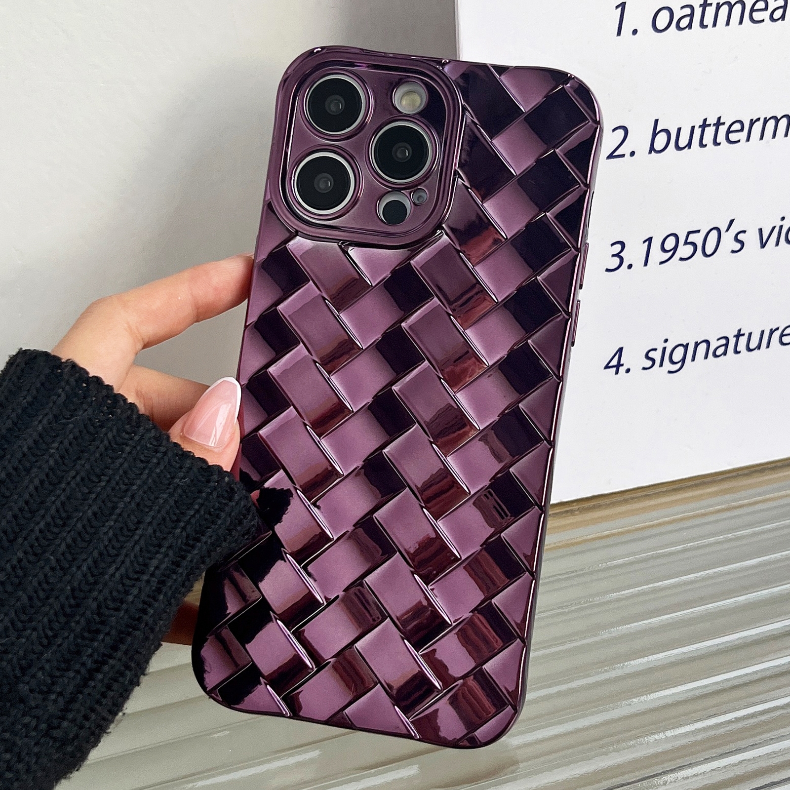 For iPhone 15 Pro Retro Weave Texture Electroplating Phone Case(Purple) - Shopkiz.com