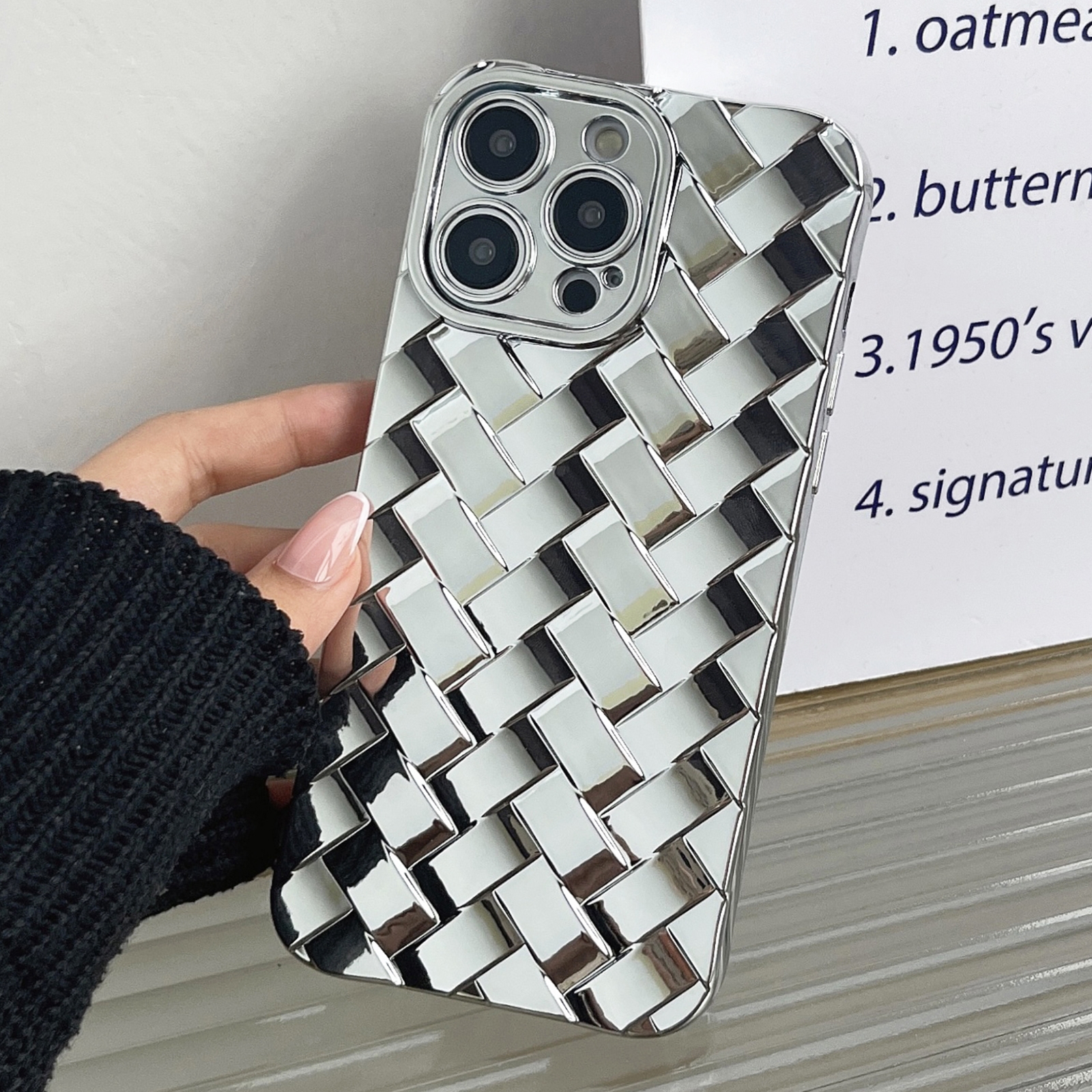 For iPhone 15 Pro Retro Weave Texture Electroplating Phone Case(Silver) - Shopkiz.com