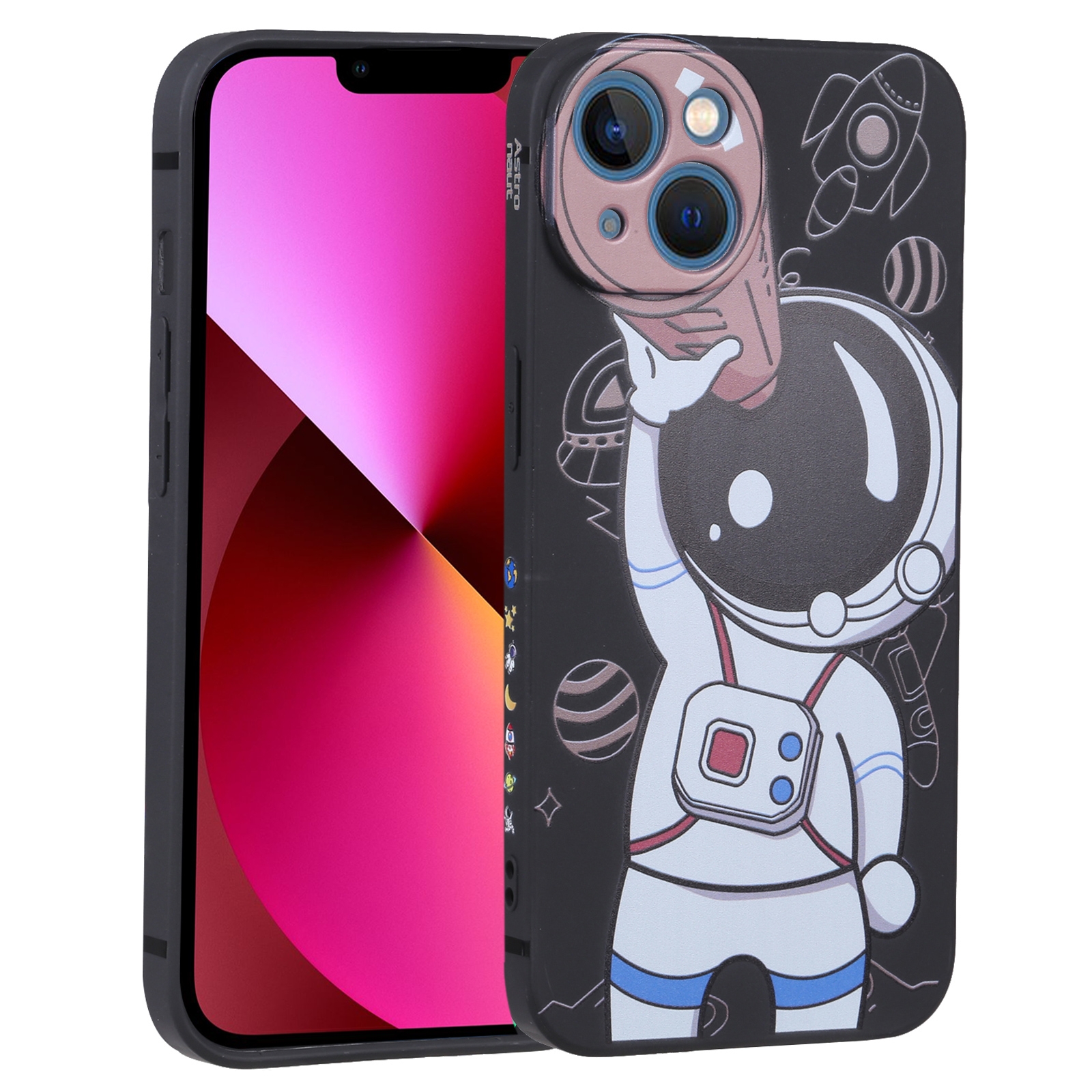 For iPhone 13 Spaceman Binoculars Phone Case(Black and Brown) - Shopkiz.com