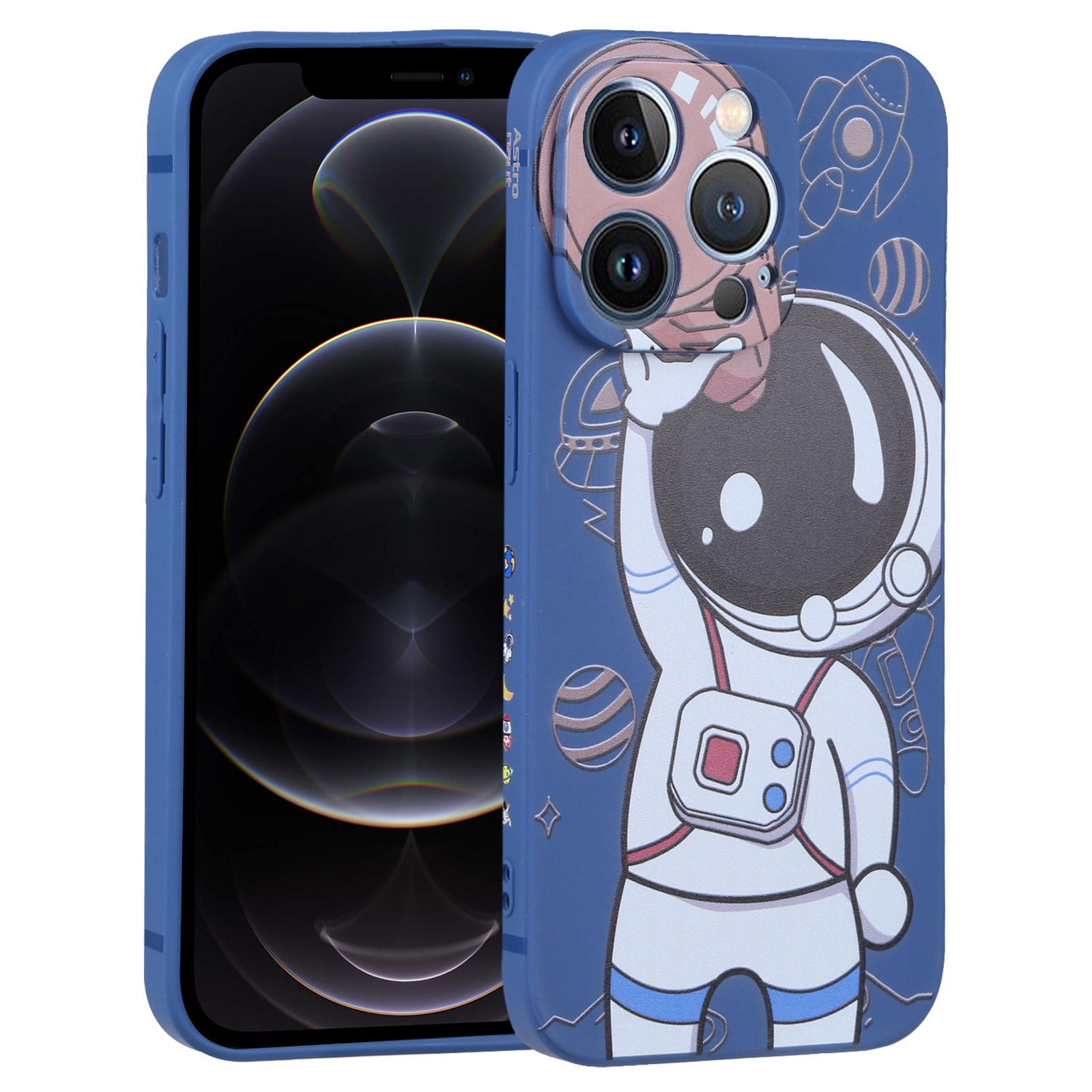 For iPhone 12 Pro Spaceman Binoculars Phone Case(Blue and Brown) - Shopkiz.com