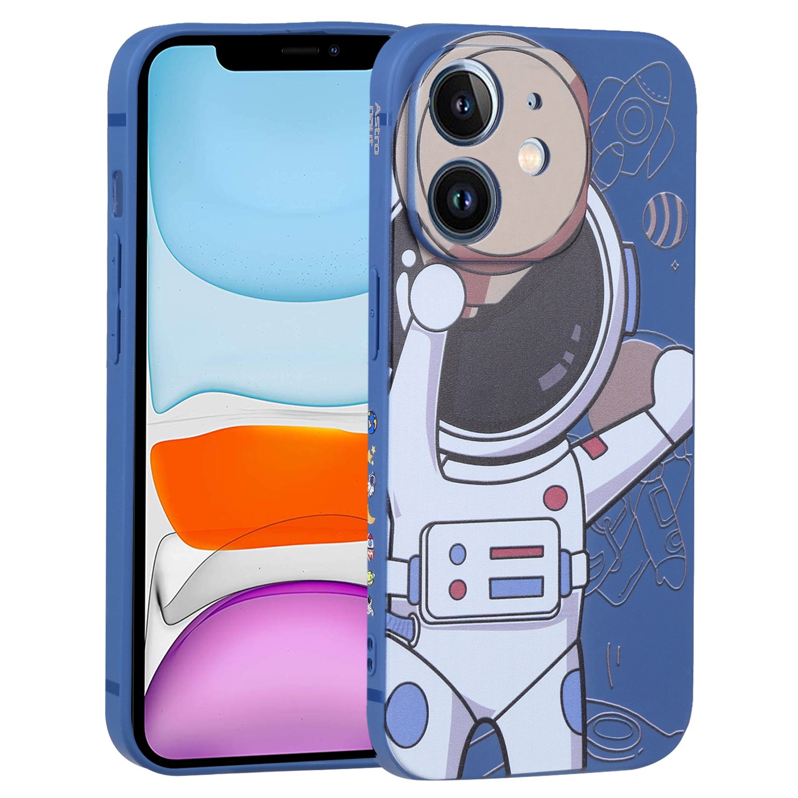 For iPhone 11 Spaceman Binoculars Phone Case(Blue and Beige) - Shopkiz.com