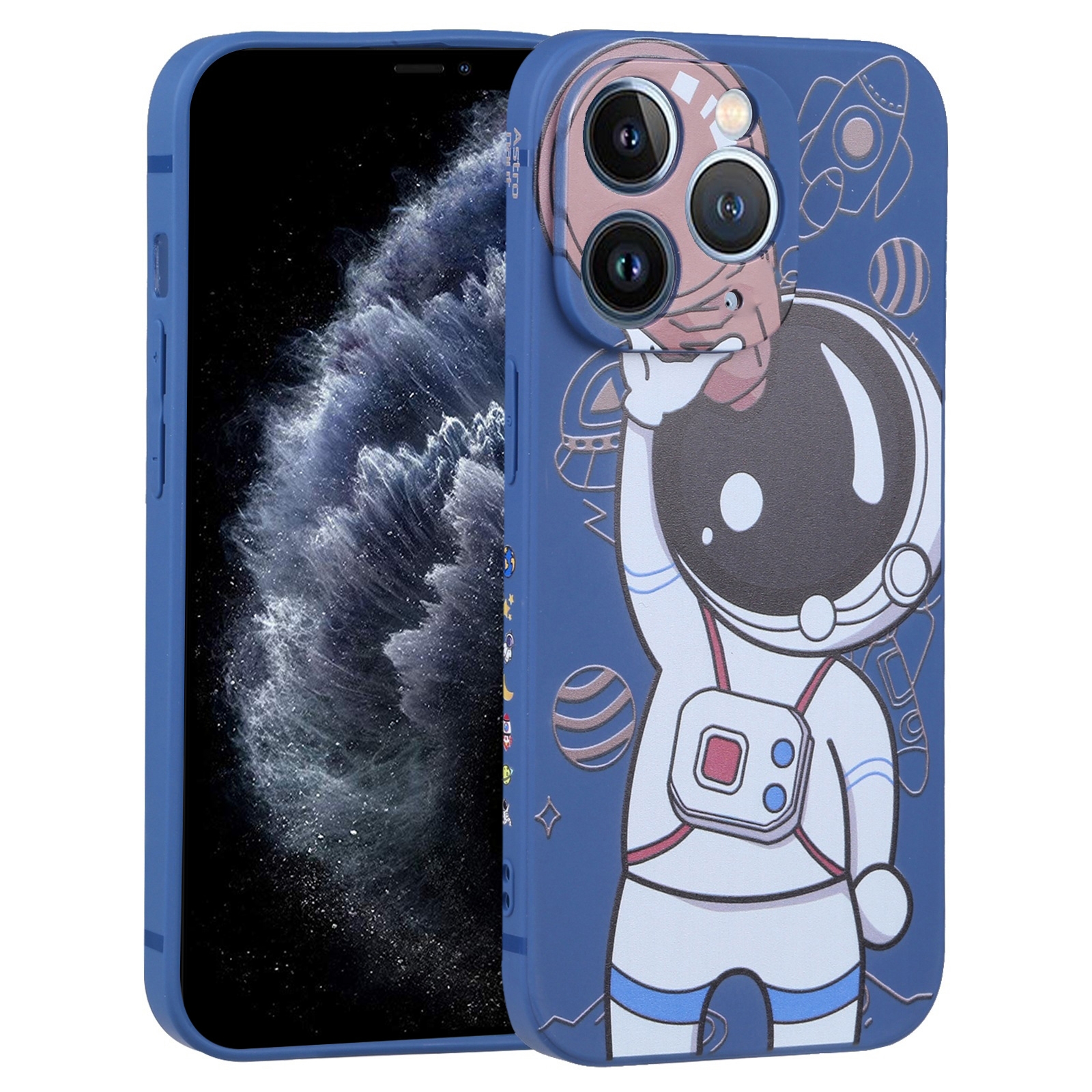 For iPhone 11 Pro Spaceman Binoculars Phone Case(Blue and Brown) - Shopkiz.com