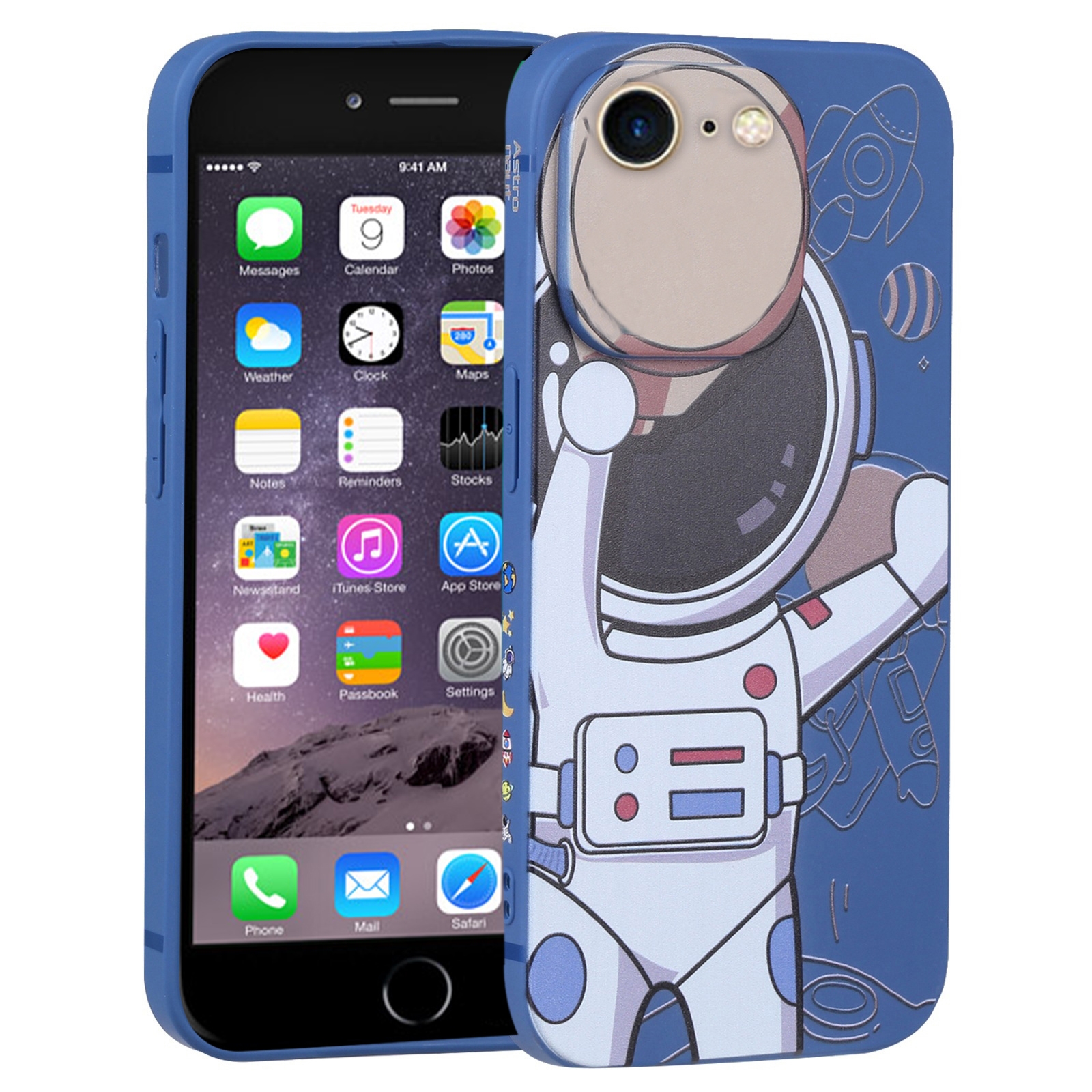 For iPhone SE 2022 / SE 2020 / 8 / 7 Spaceman Binoculars Phone Case(Blue and Beige) - Shopkiz.com