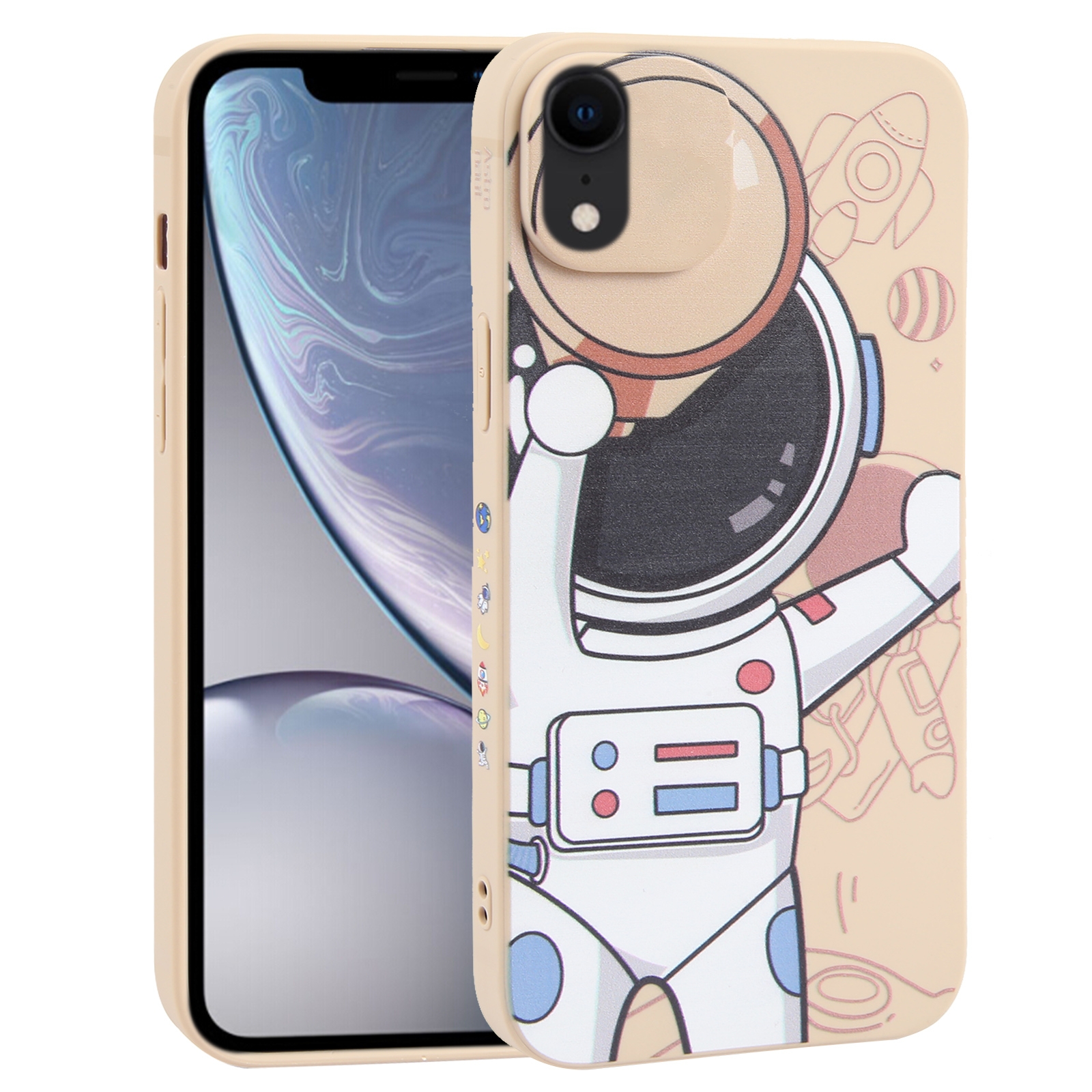 For iPhone XR Spaceman Binoculars Phone Case(Beige) - Shopkiz.com