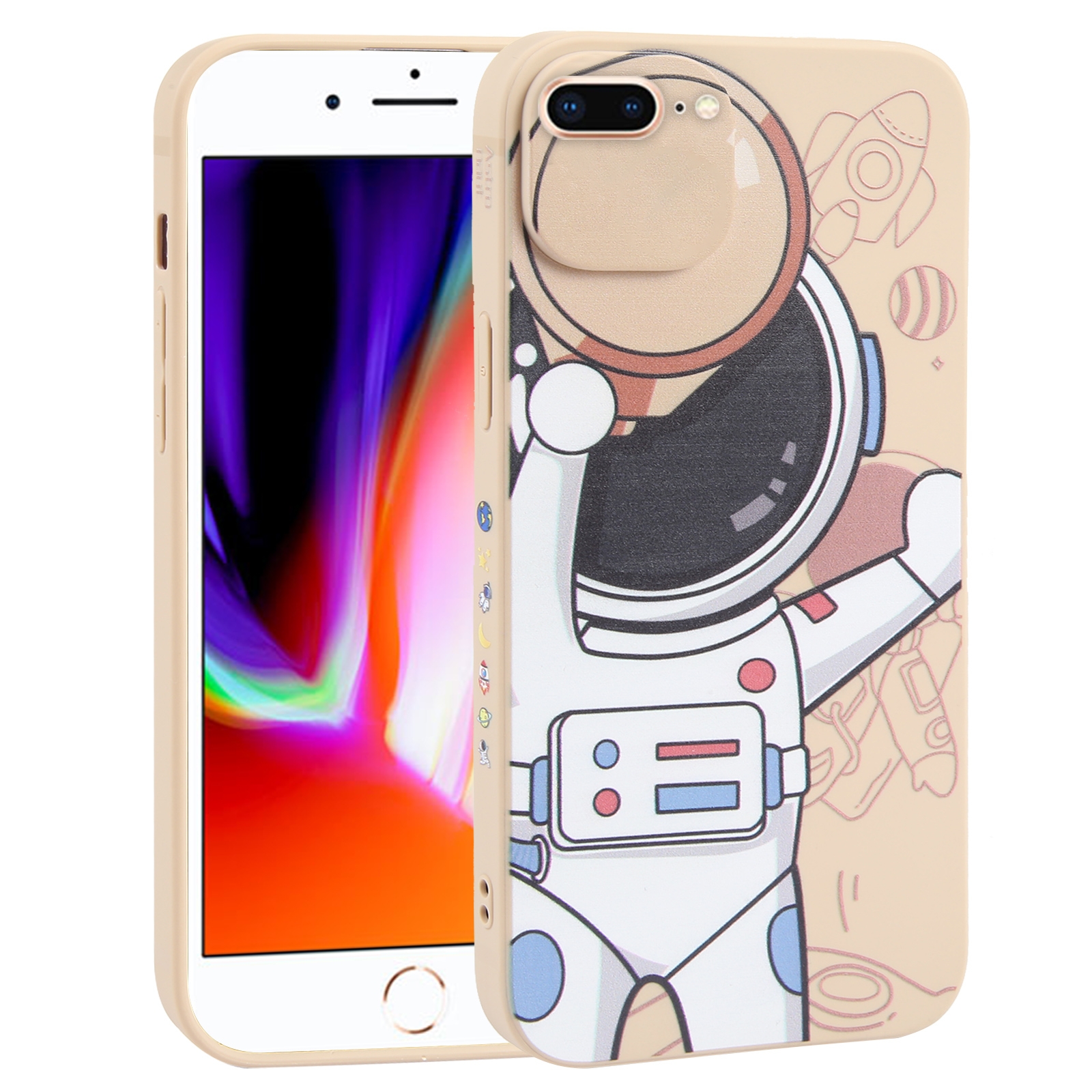 For iPhone 8 Plus / 7 Plus Spaceman Binoculars Phone Case(Beige) - Shopkiz.com
