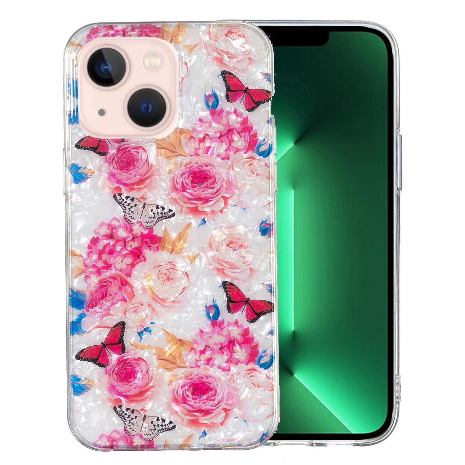For iPhone 13 mini IMD Shell Pattern TPU Phone Case(Butterfly Flower) - Shopkiz.com