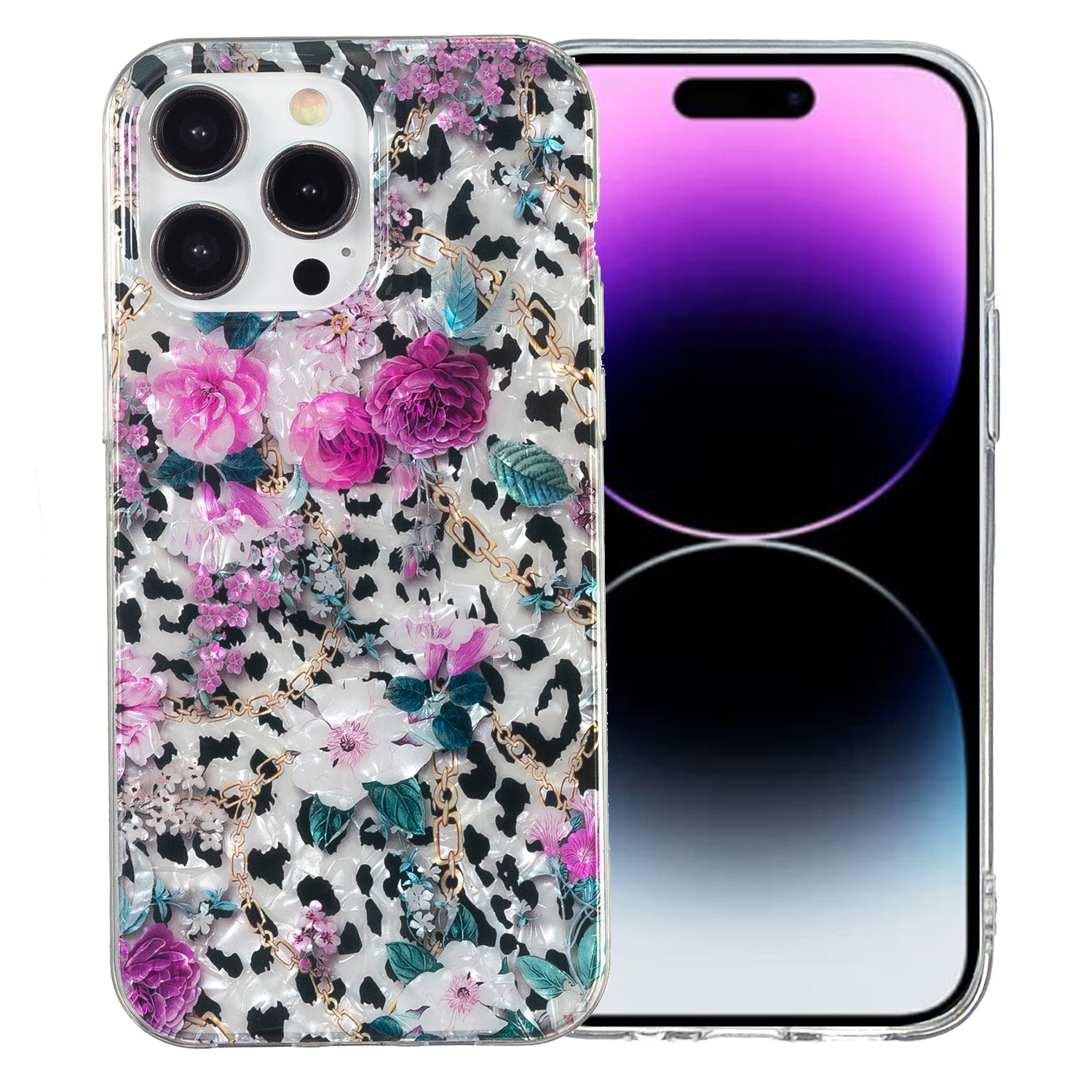 For iPhone 15 Pro IMD Shell Pattern TPU Phone Case(Leopard Flower) - Shopkiz.com