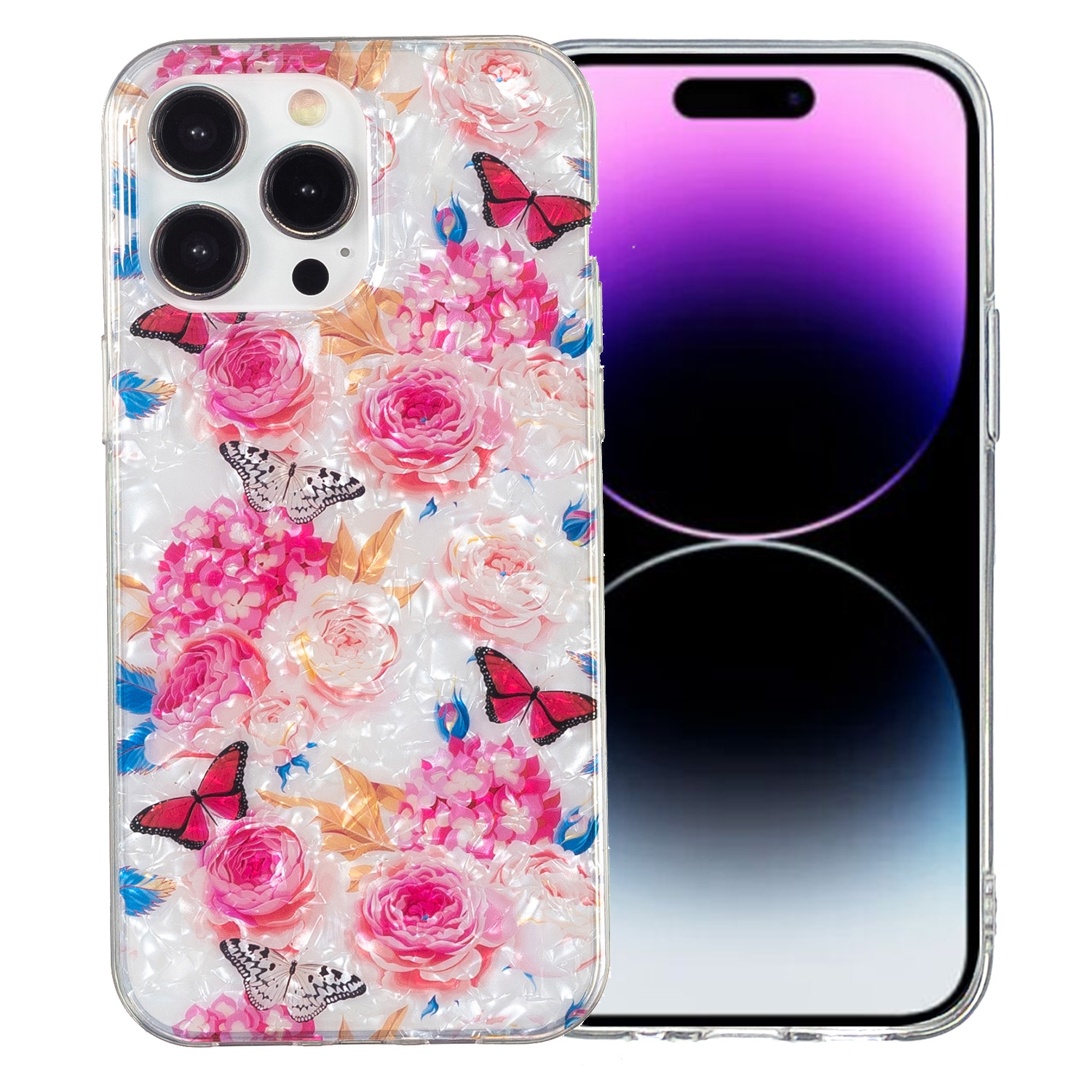 For iPhone 15 Pro IMD Shell Pattern TPU Phone Case(Butterfly Flower) - Shopkiz.com