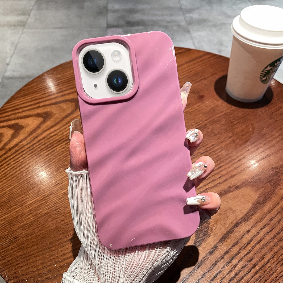 For iPhone 14 Plus Solid Color Wave Texture TPU Phone Case(Taro Purple) - Shopkiz.com
