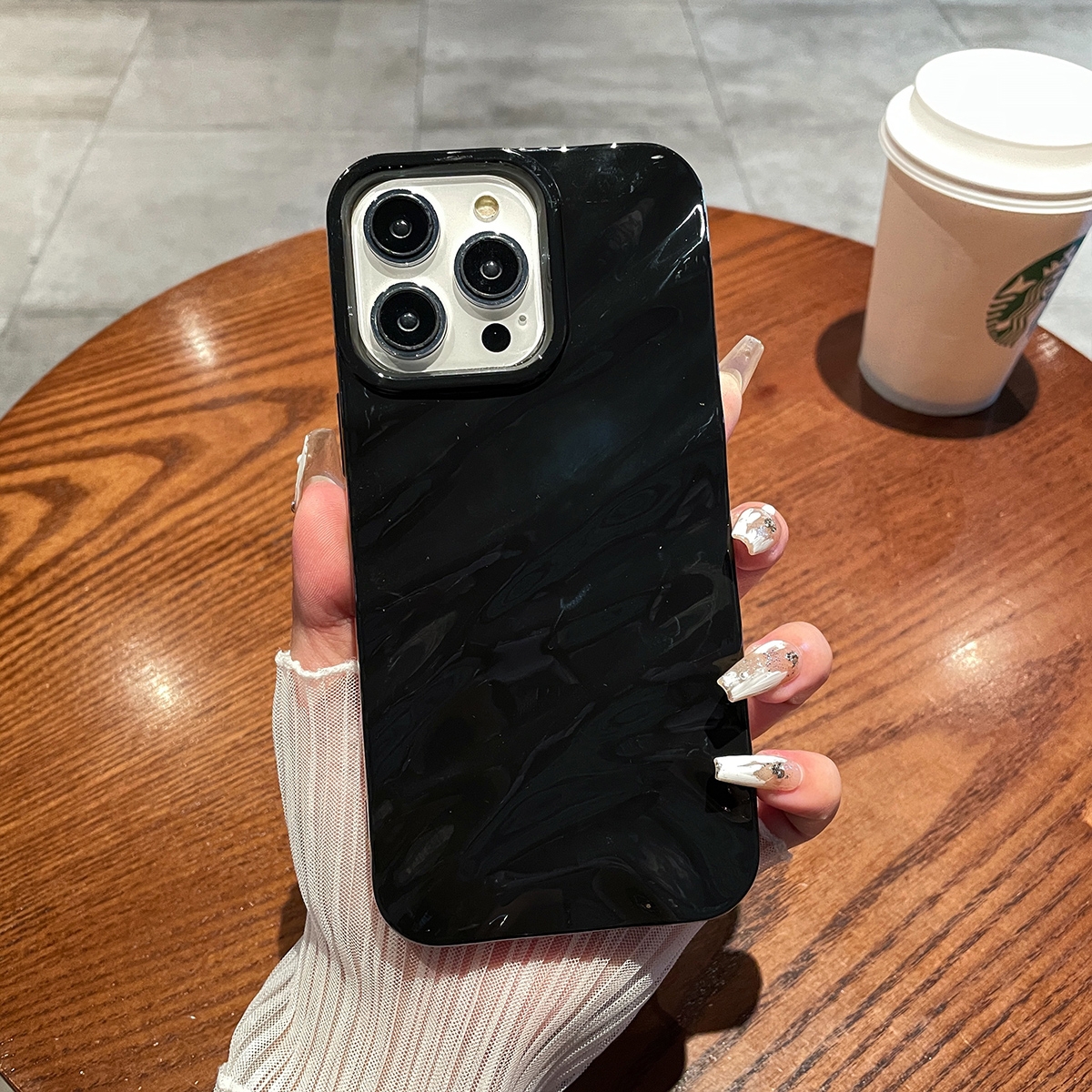 For iPhone 14 Pro Solid Color Wave Texture TPU Phone Case(Black) - Shopkiz.com