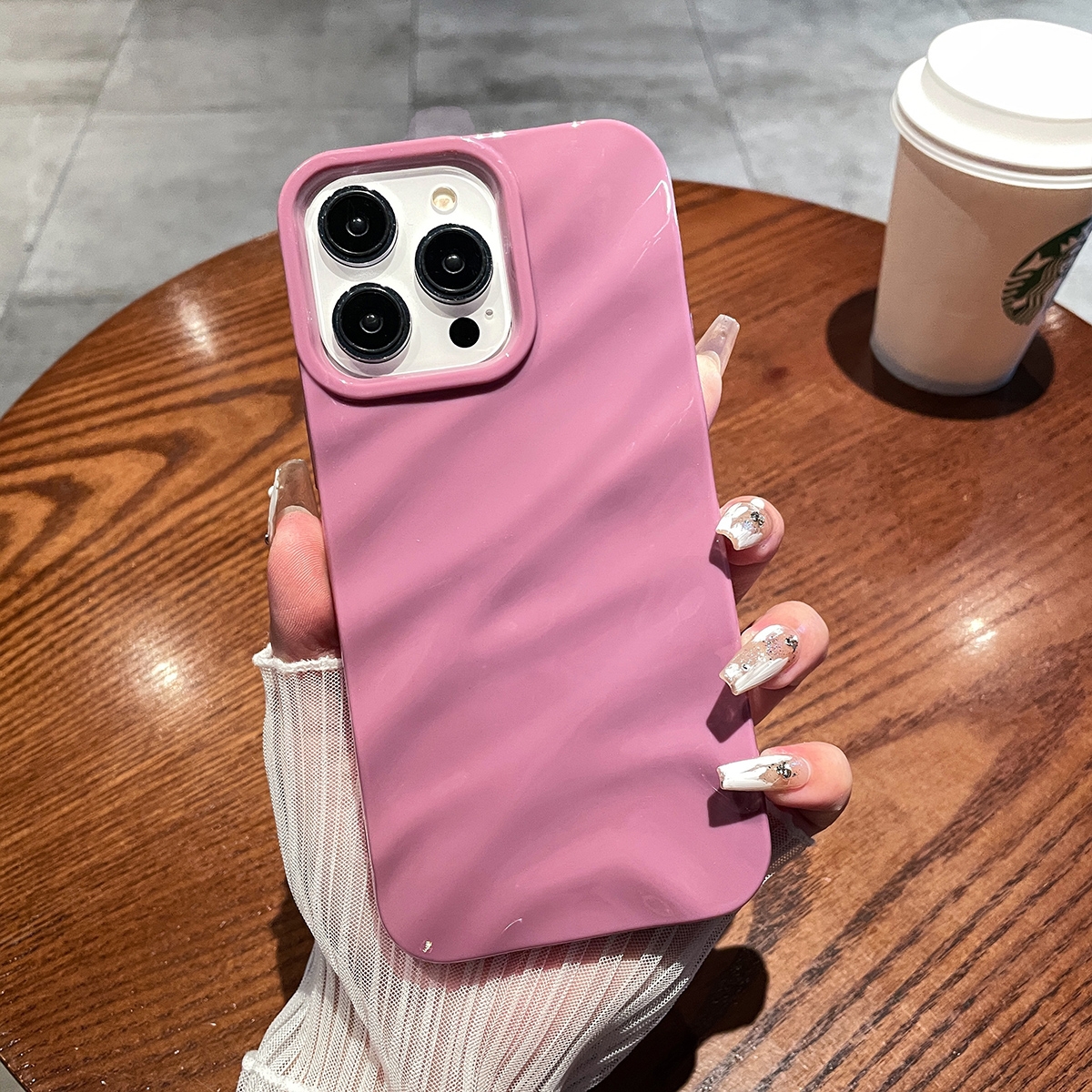 For iPhone 14 Pro Solid Color Wave Texture TPU Phone Case(Taro Purple) - Shopkiz.com