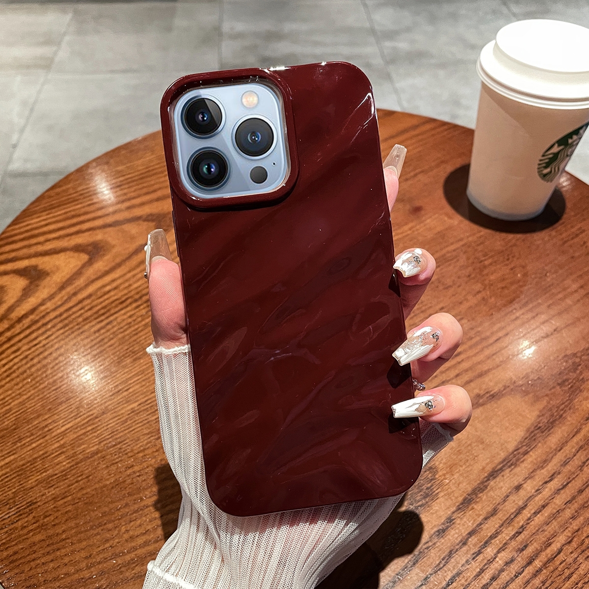 For iPhone 13 Pro Max Solid Color Wave Texture TPU Phone Case(Wine Red) - Shopkiz.com