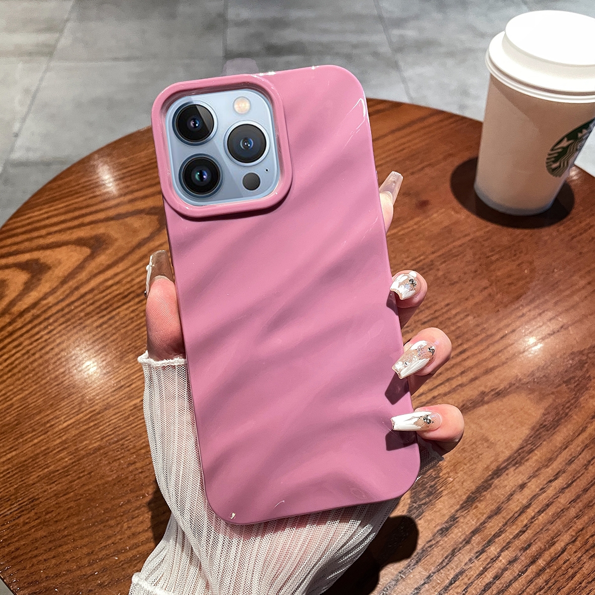 For iPhone 13 Pro Solid Color Wave Texture TPU Phone Case(Taro Purple) - Shopkiz.com