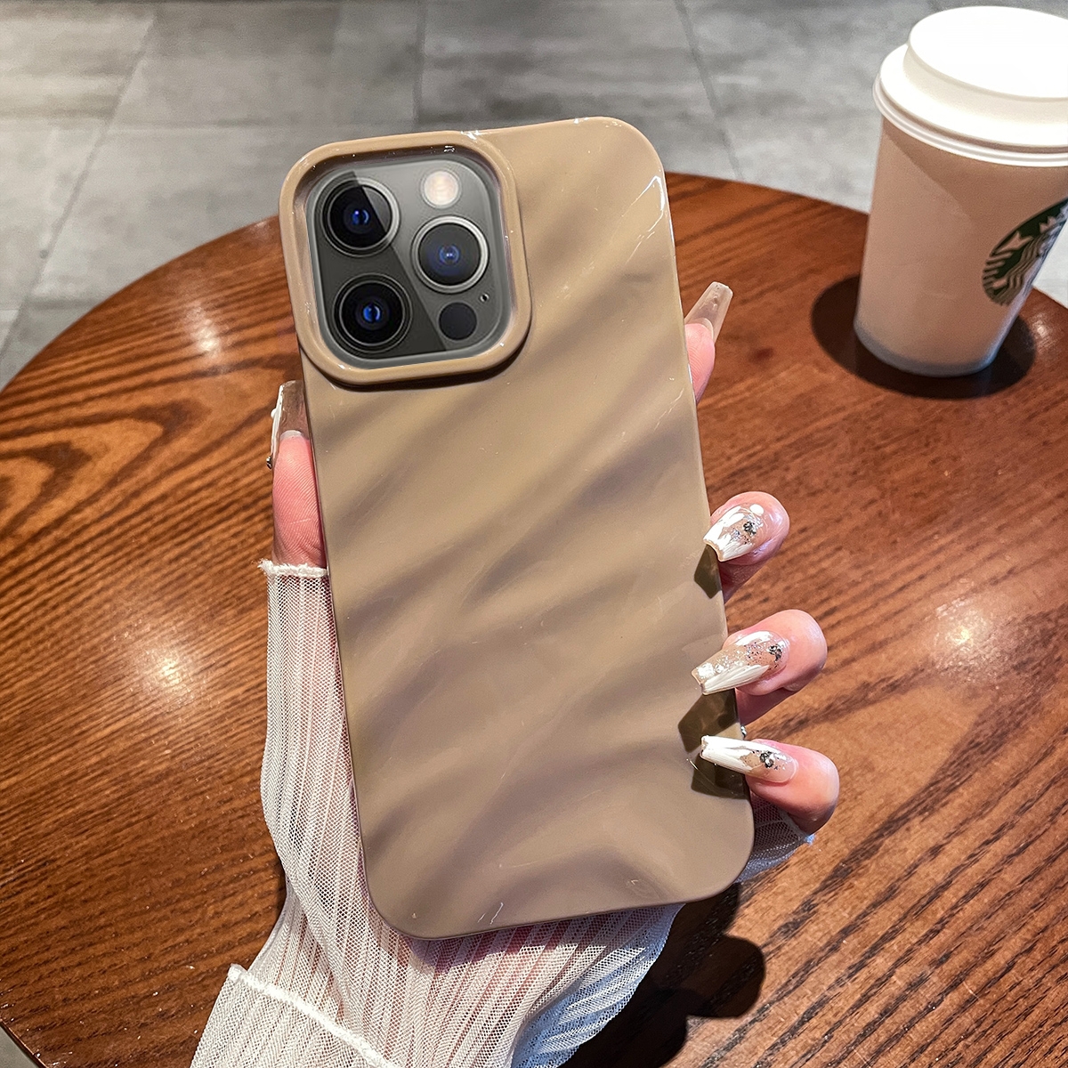 For iPhone 12 Pro Max Solid Color Wave Texture TPU Phone Case(Brown) - Shopkiz.com