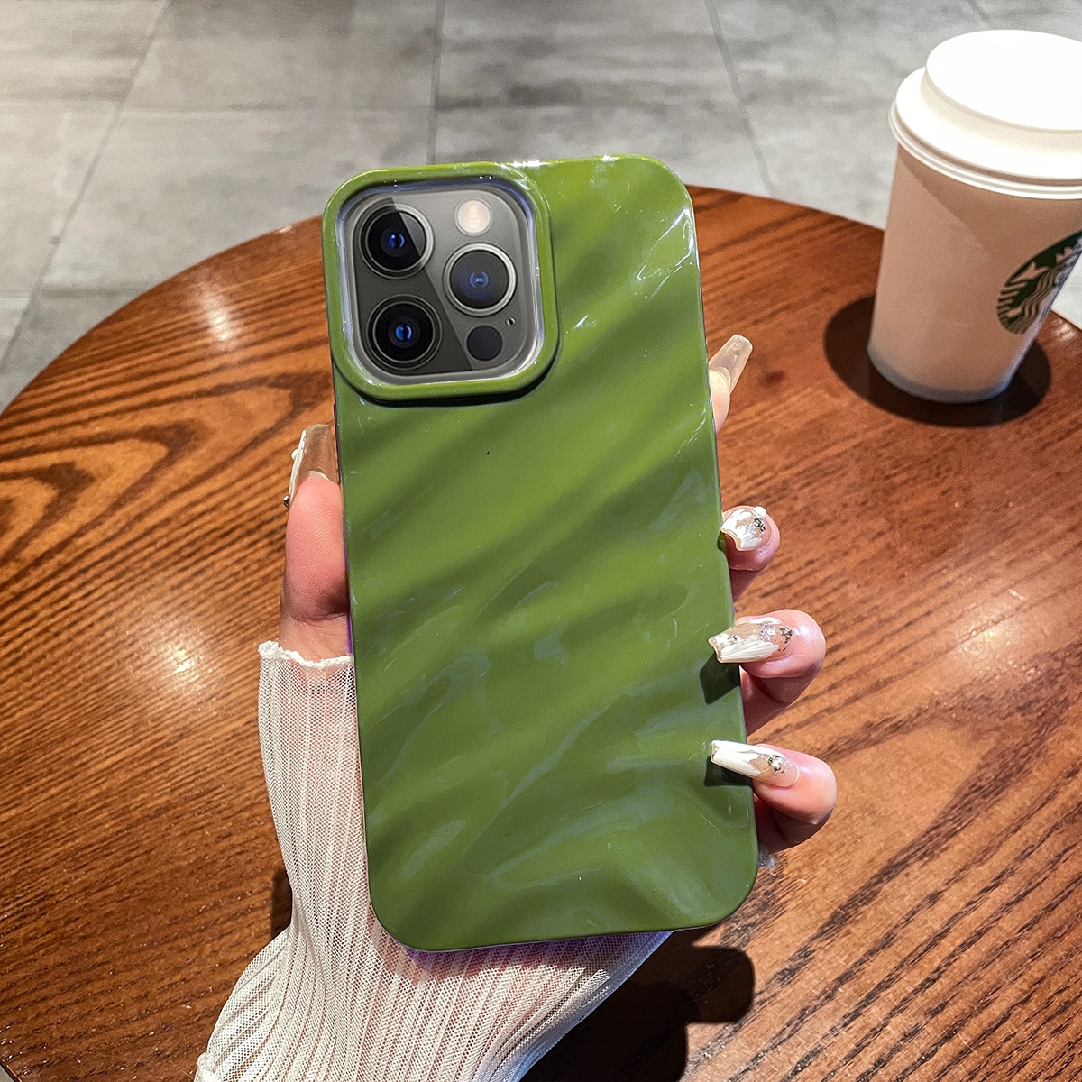 For iPhone 12 Pro Max Solid Color Wave Texture TPU Phone Case(Green) - Shopkiz.com