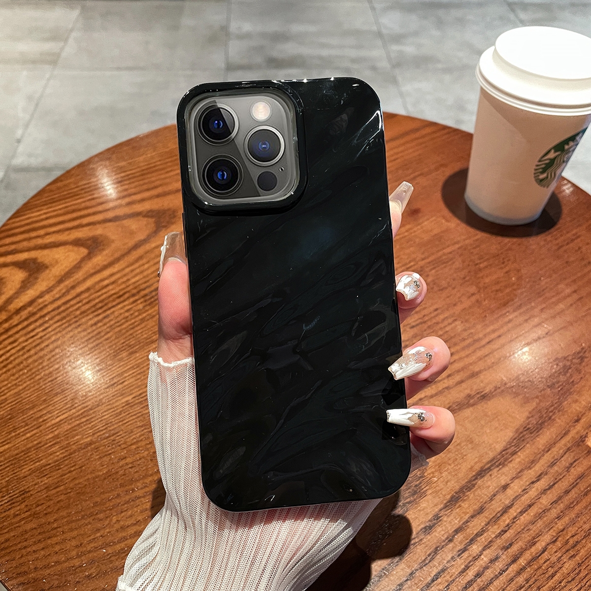 For iPhone 12 Pro Max Solid Color Wave Texture TPU Phone Case(Black) - Shopkiz.com